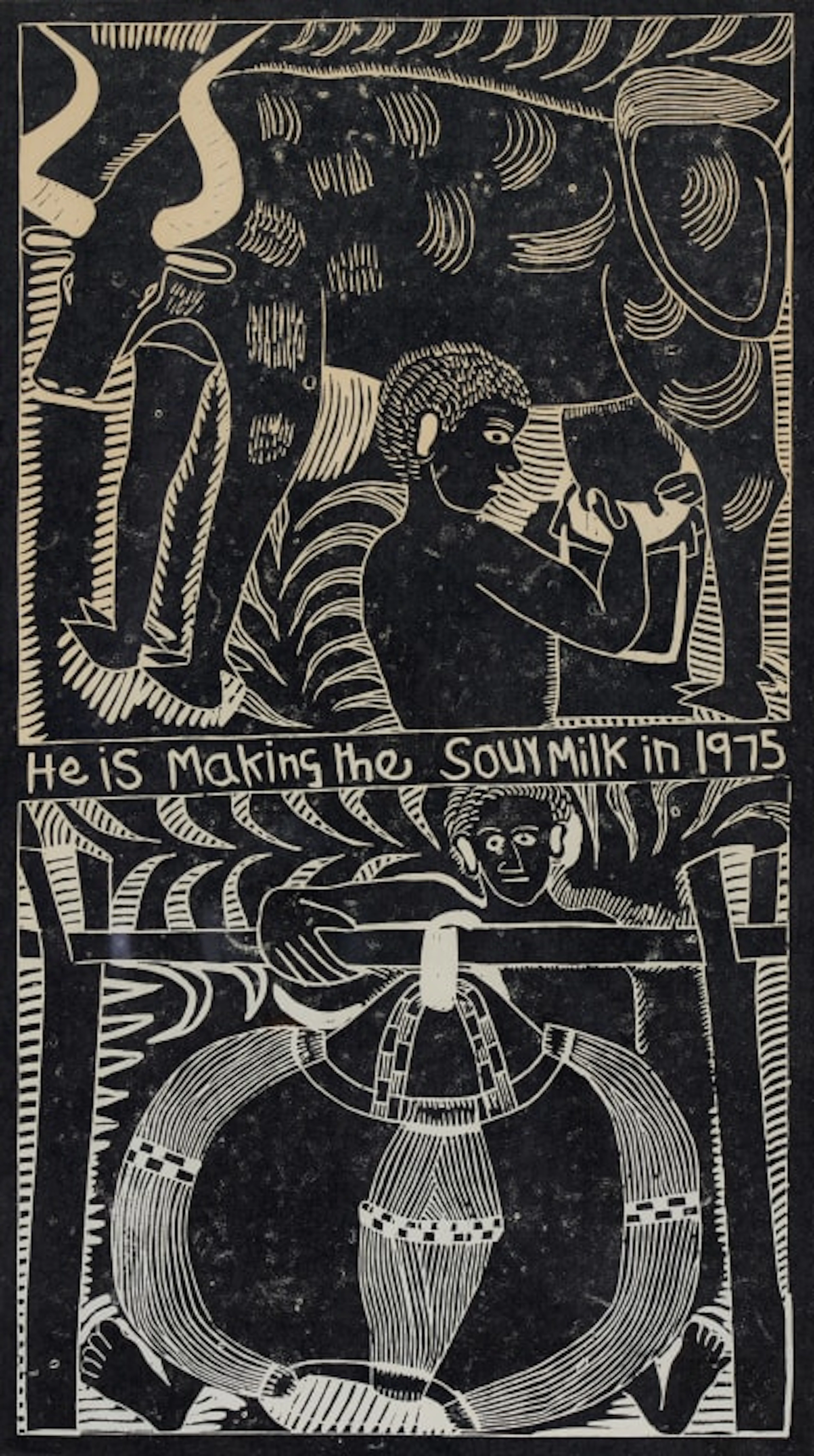 John Muafangejo; He is Making the Sour Milk in 1975