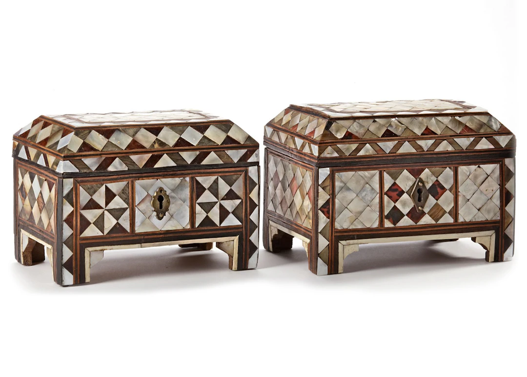TWO OTTOMAN MOTHER-OF-PEARL AND TORTOISESHELL INLAID WOOD JEWELLERY