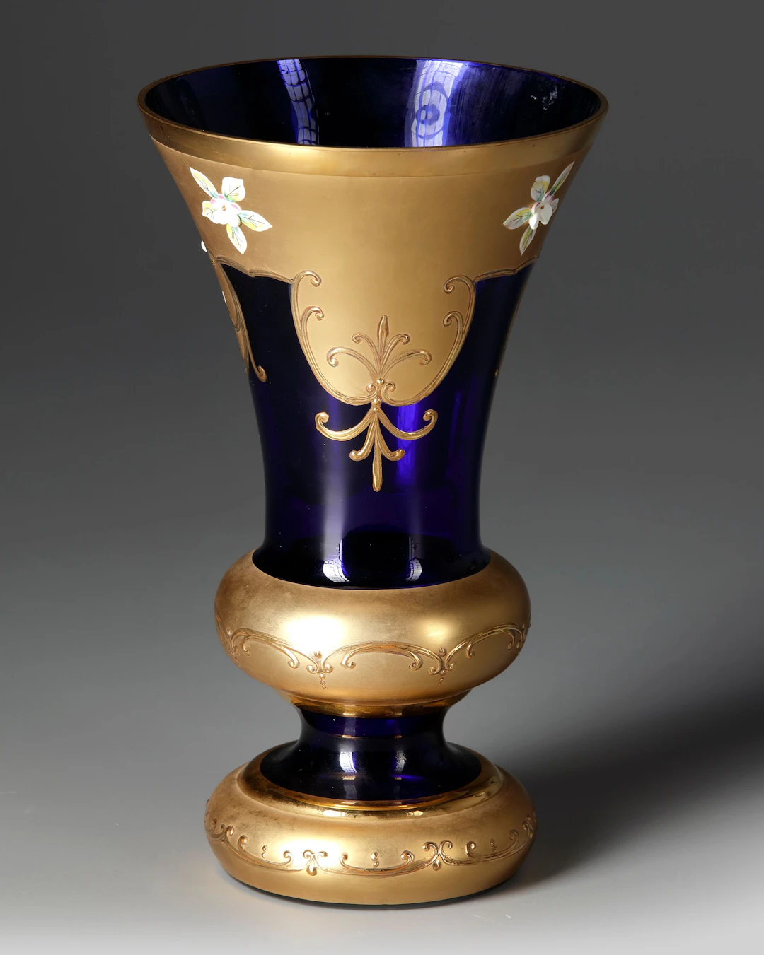 A BOHEMIAN COBALT-BLUE AND GILT GLASS VASE, LATE 19TH CENTURY