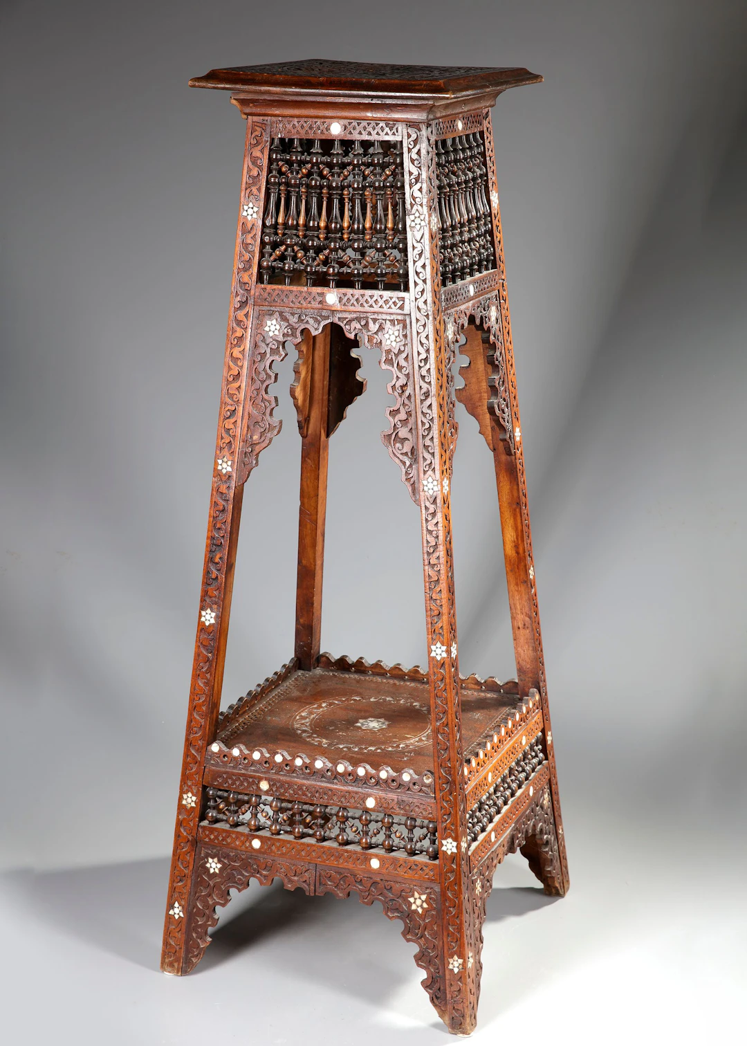 A SYRIAN CARVED AND BONE-INLAID WOODEN TABLE, EARLY 20TH CENTURY
