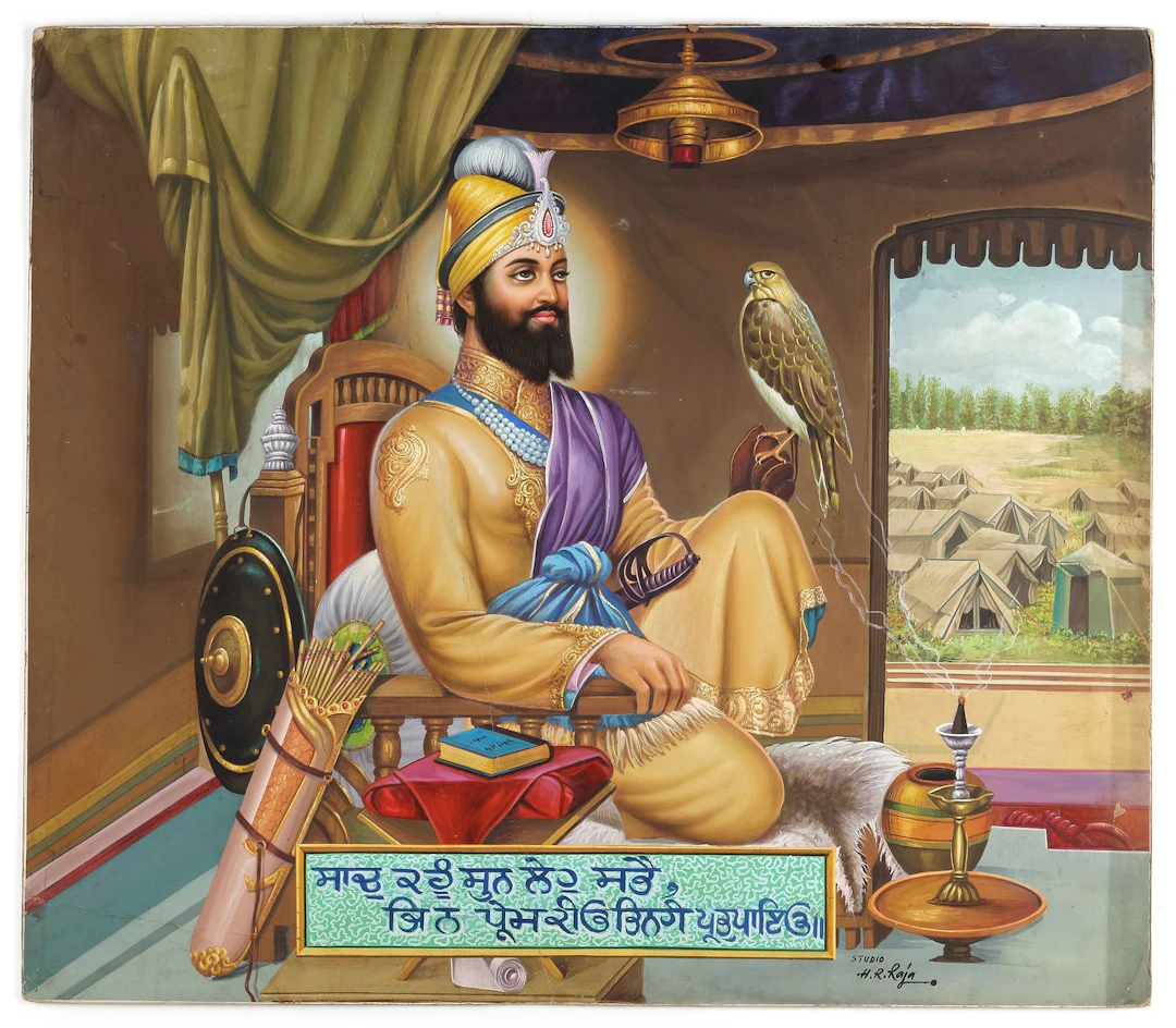 GURU GOBIND SINGH (1675-1708) SEATED INSIDE A TENT BY THE ARTIST H.R.