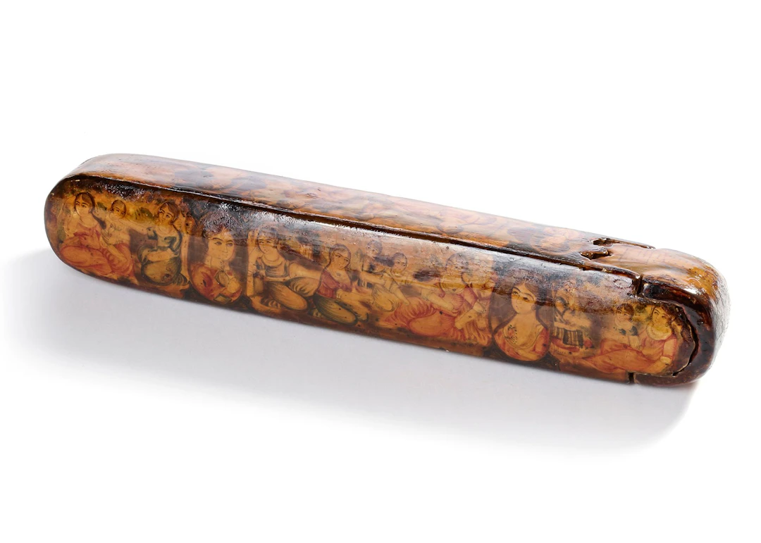 A QAJAR LACQUERED PAPIER-MACHÉ PEN CASE (QALAMDAN), 19TH CENTURY