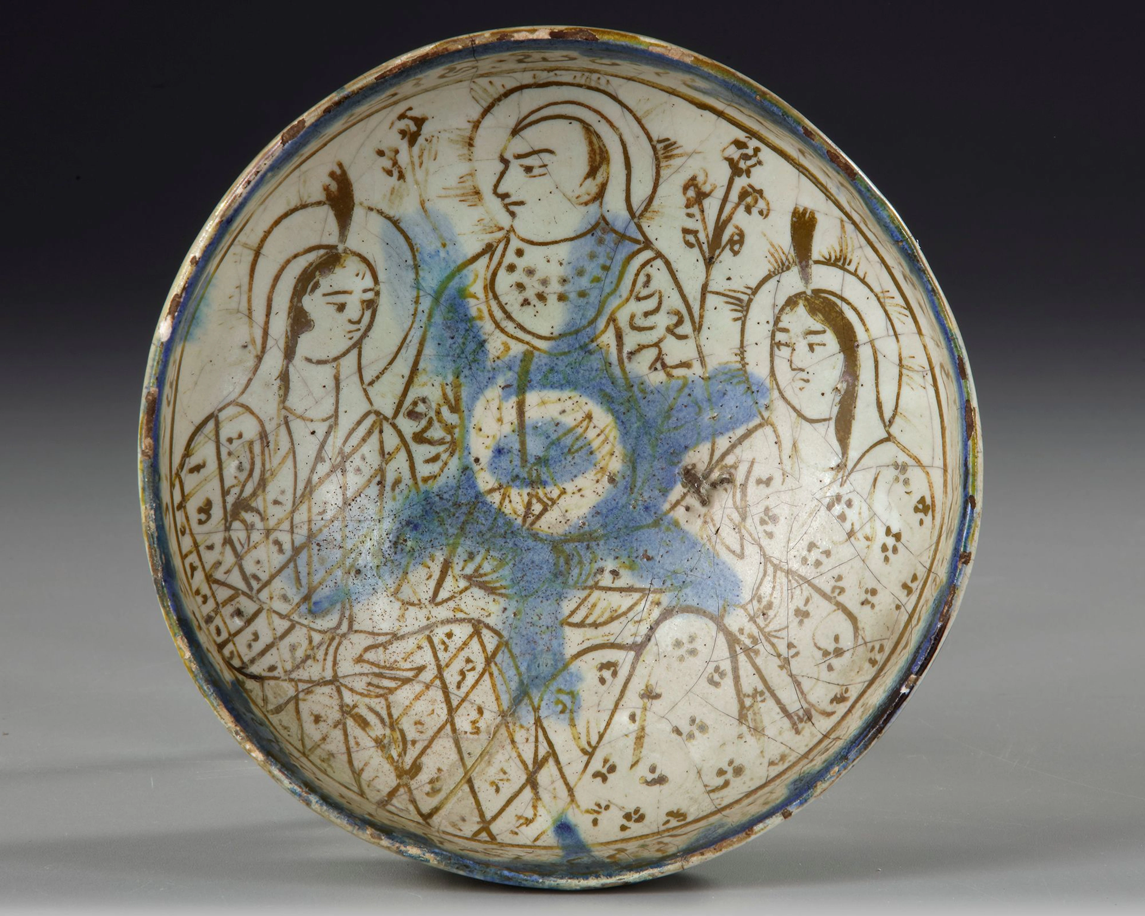 THREE-FIGURE BOWL, SELJUK PERIOD, PERSIA, 11TH CENTURY