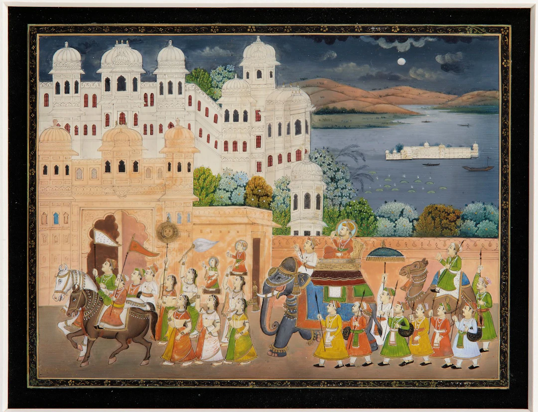 A MAHARAJA RIDING AN ELEPHANT, RAJASTHAN, NORTH INDIA, 19TH CENTURY