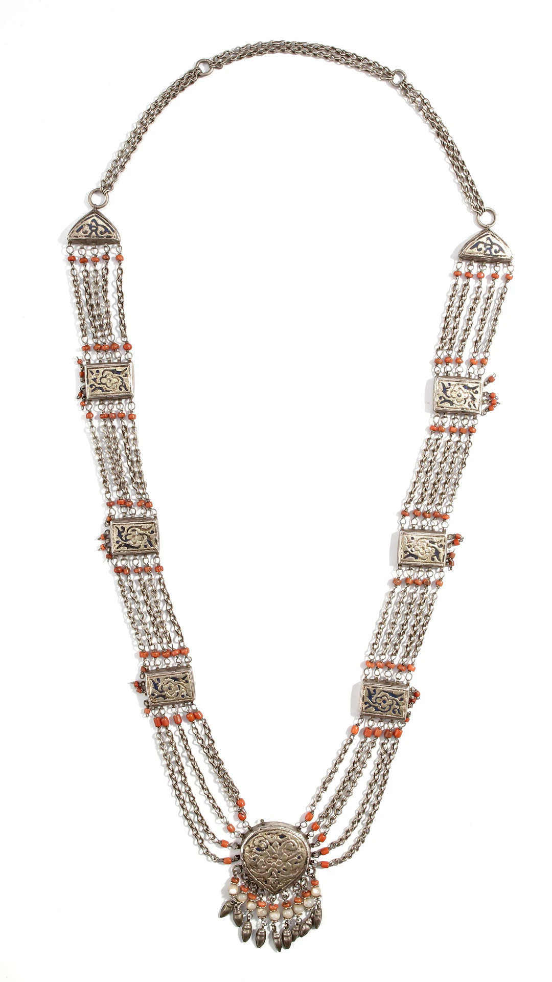 A CAUCASIAN NIELLO SILVER NECKLACE, 19TH CENTURY