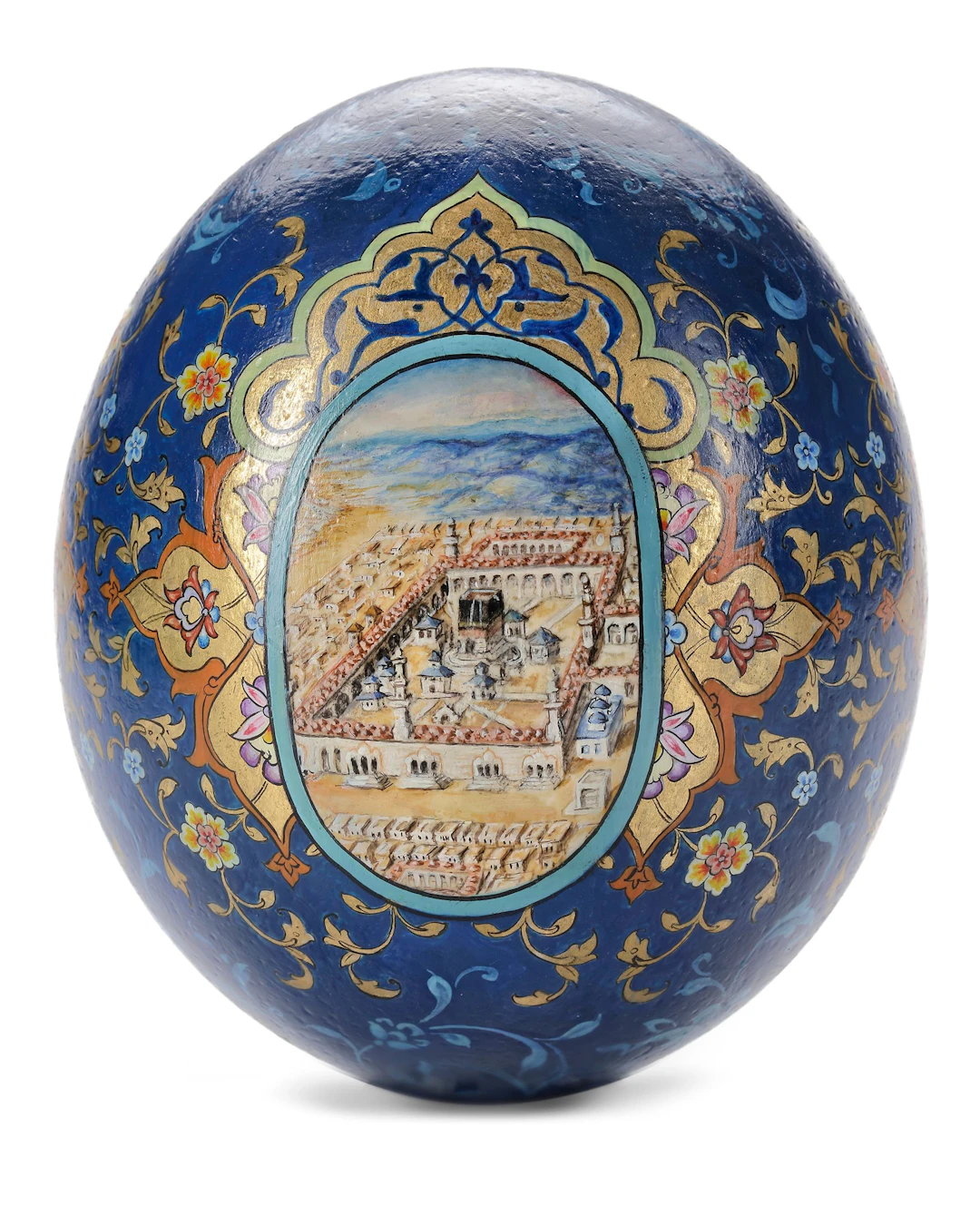 A PAINTED OSTRICH EGG, TURKEY, 20TH CENTURY