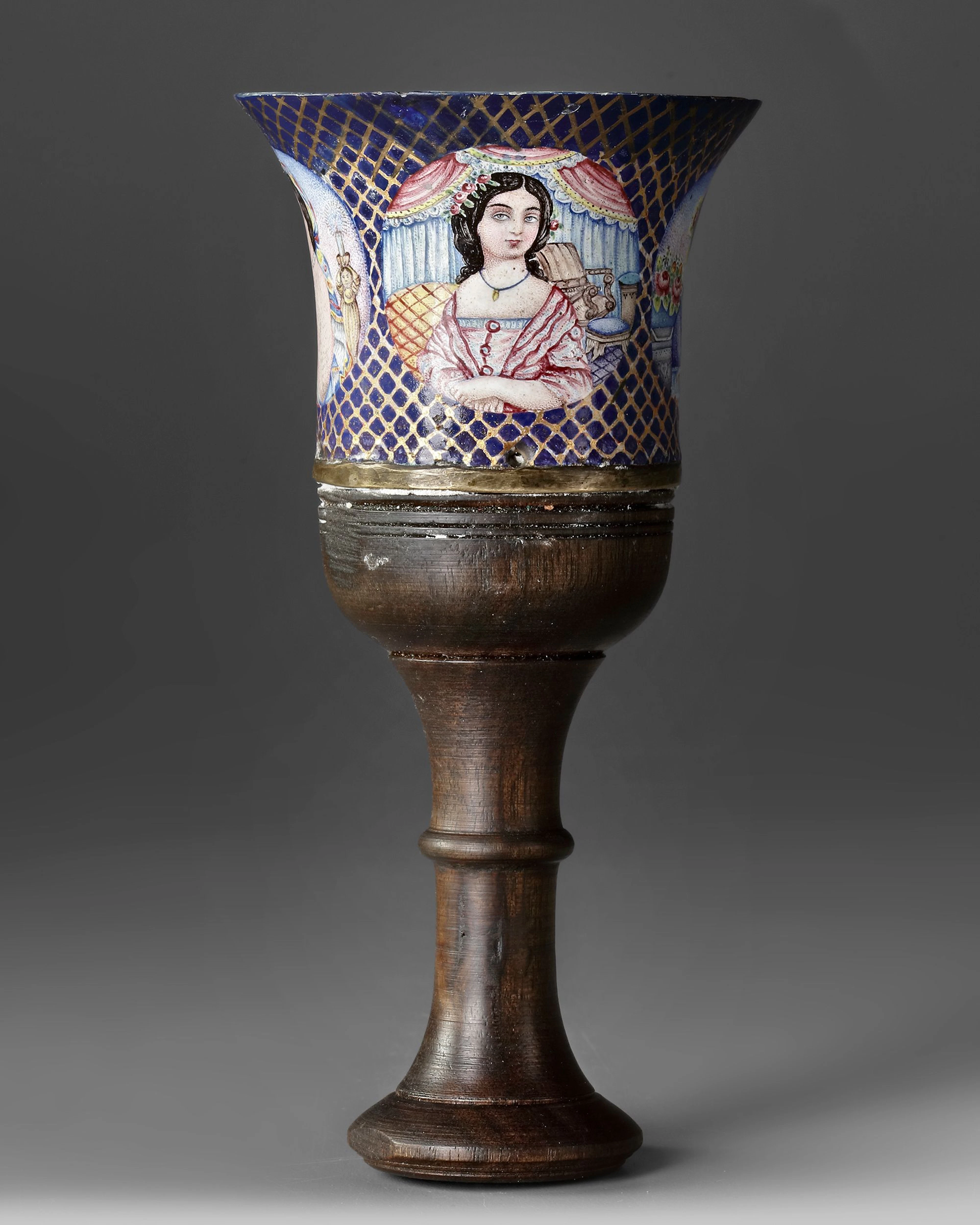 AN OTTOMAN POLYCHROME ENAMELLED GHALIAN CUP, 19TH CENTURY