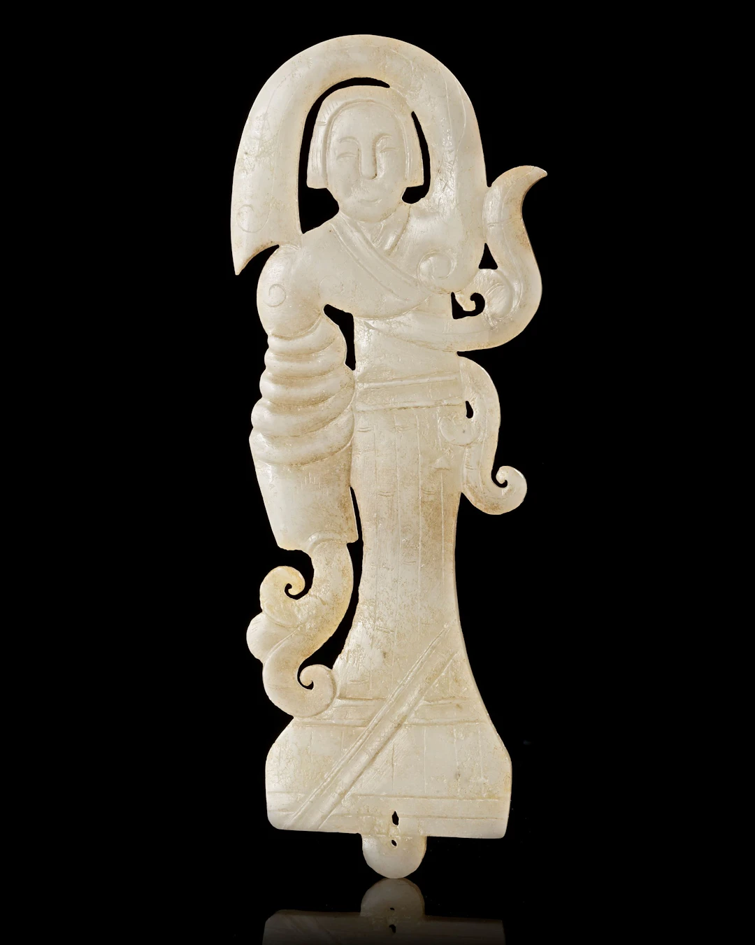 A CHINESE WHITE JADE OF A DANCER, WESTERN HAN DYNASTY (206 BC–9 AD)