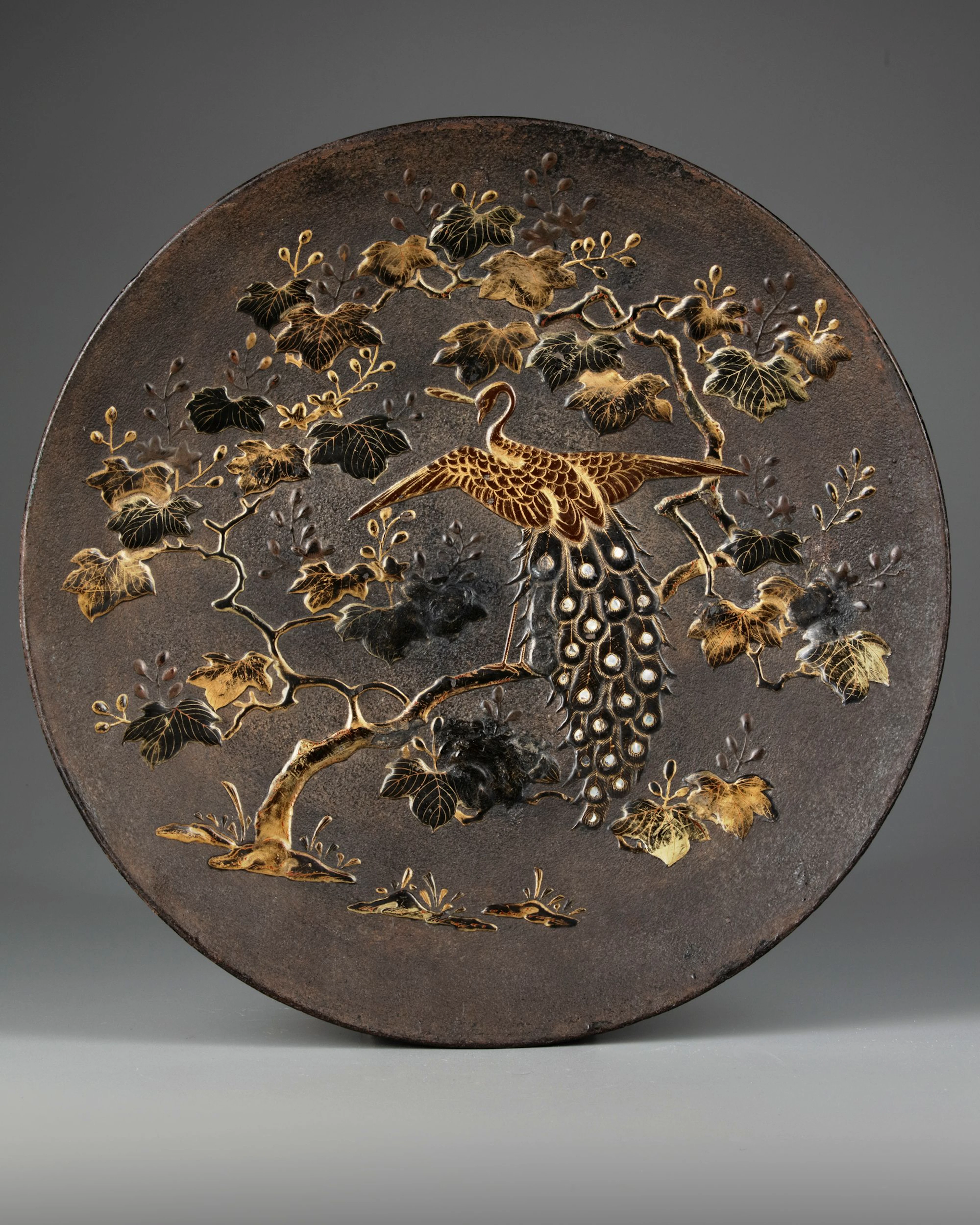 A JAPANESE METAL CHARGER, MEIJI PERIOD (1868-1912)