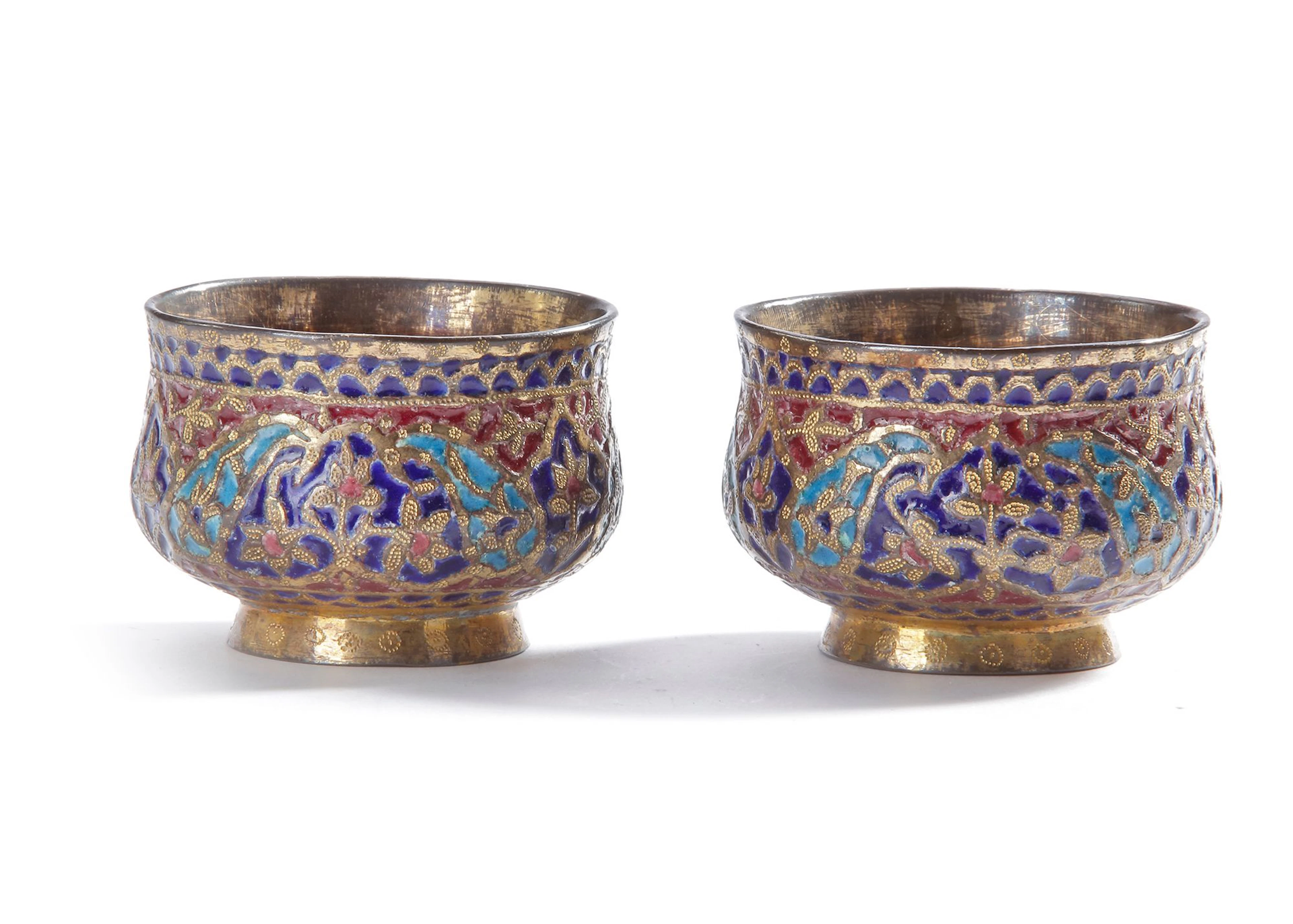 TWO INDIAN SILVER ENAMEL CUPS, 19TH CENTURY