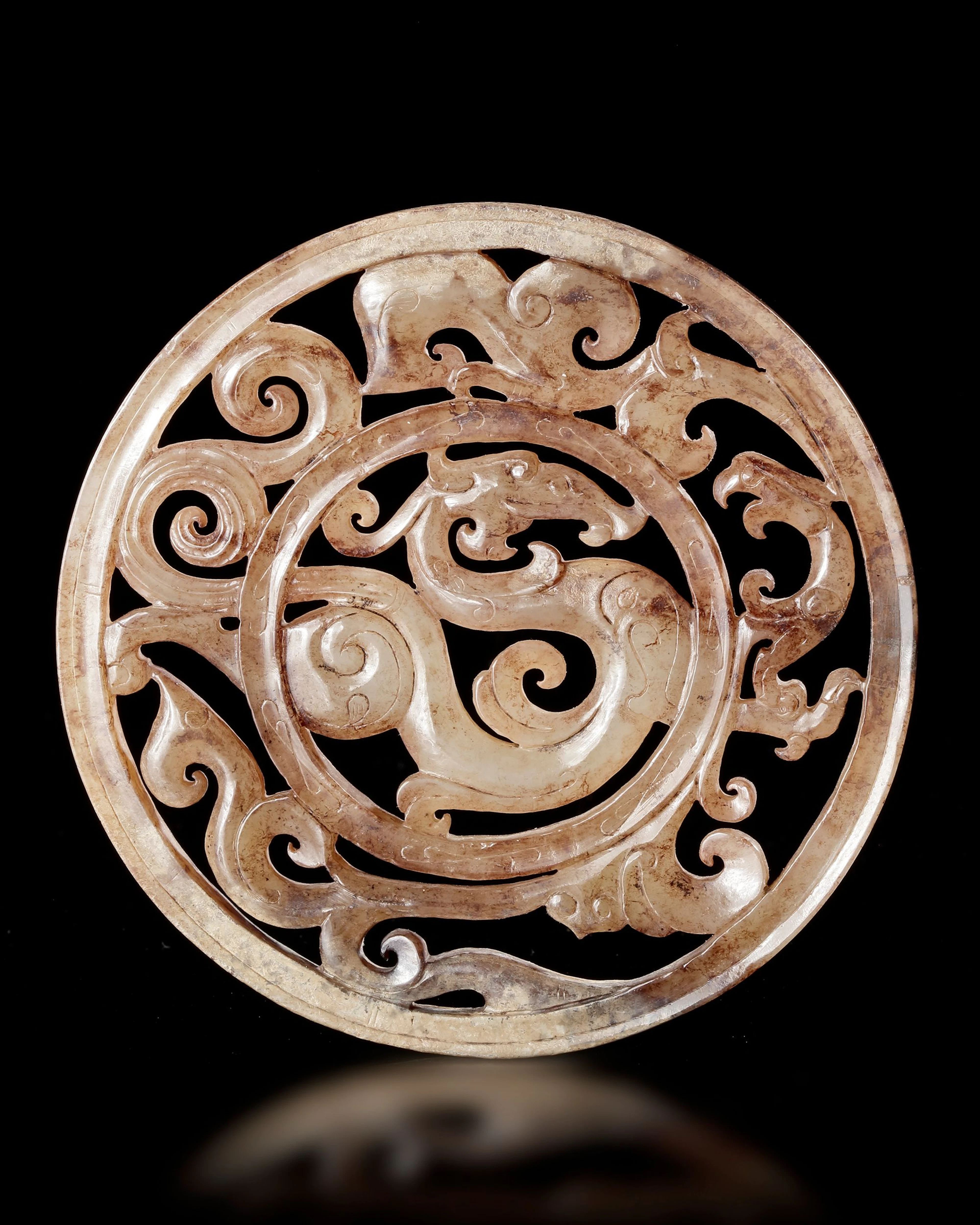 A DRAGON AND PHOENIX JADE BI, HAN DYNASTY (206 BC–220 AD)