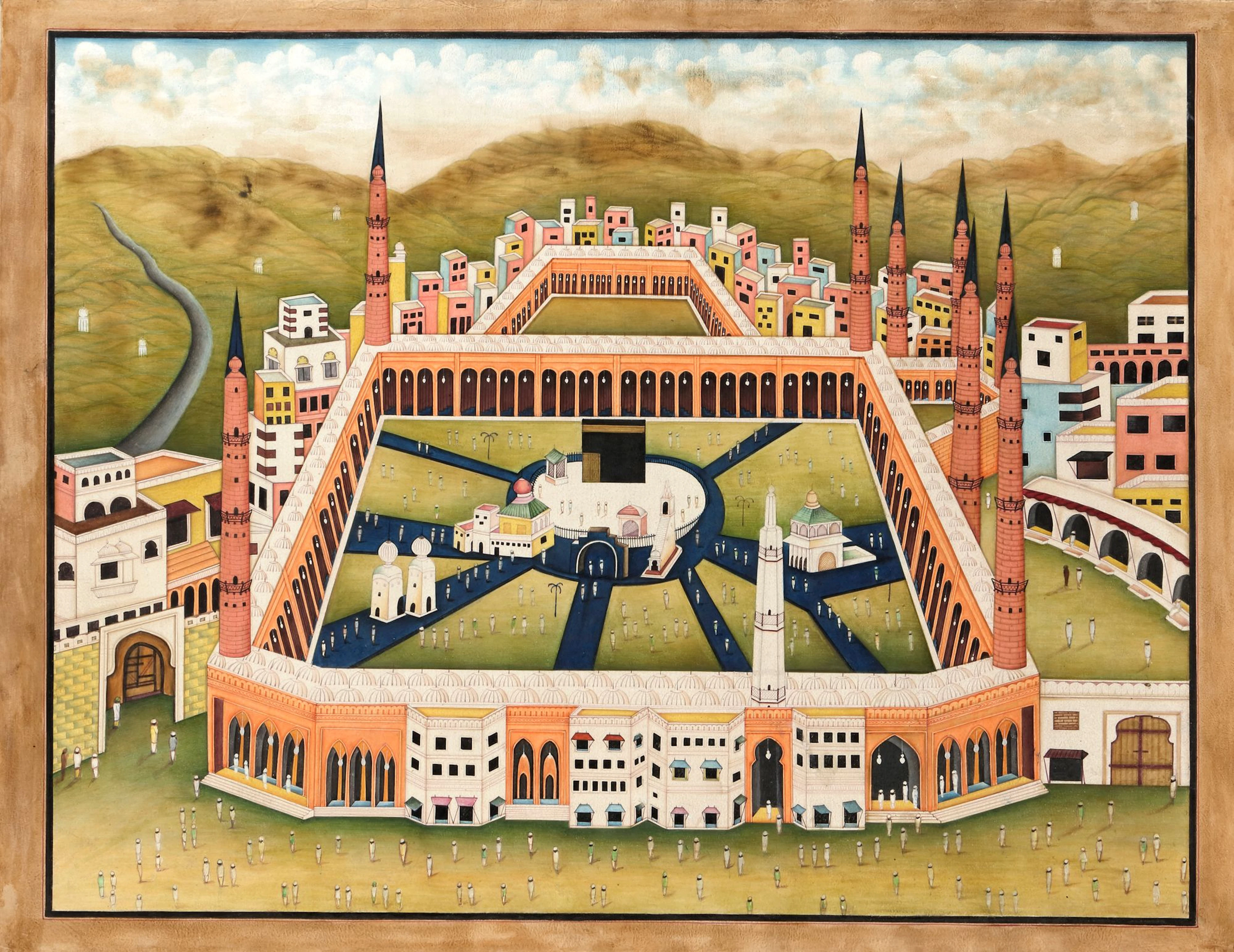 A LARGE INDIAN PAINTING WITH A VIEW OF MECCA, EARLY 20TH CENTURY