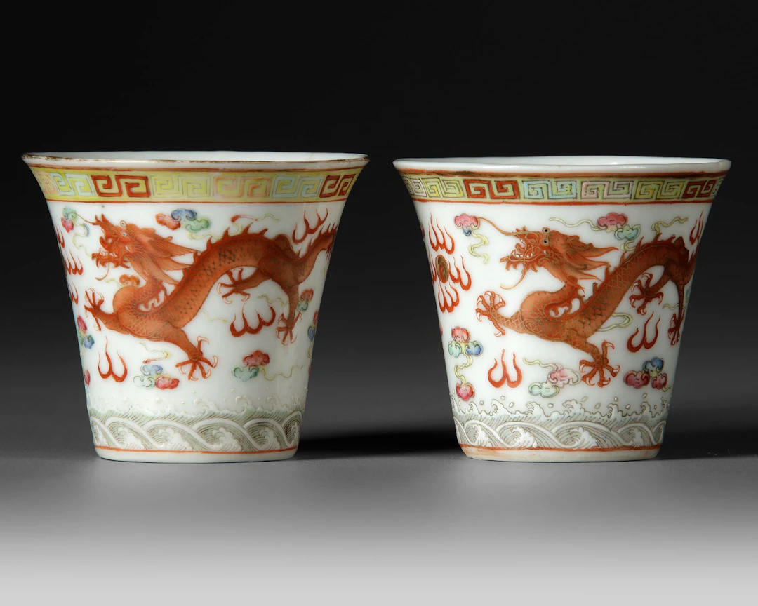 A PAIR OF FAMILLE ROSE ‘DRAGON AND PHOENIX’ CUPS WITH, GUANGXU MARK