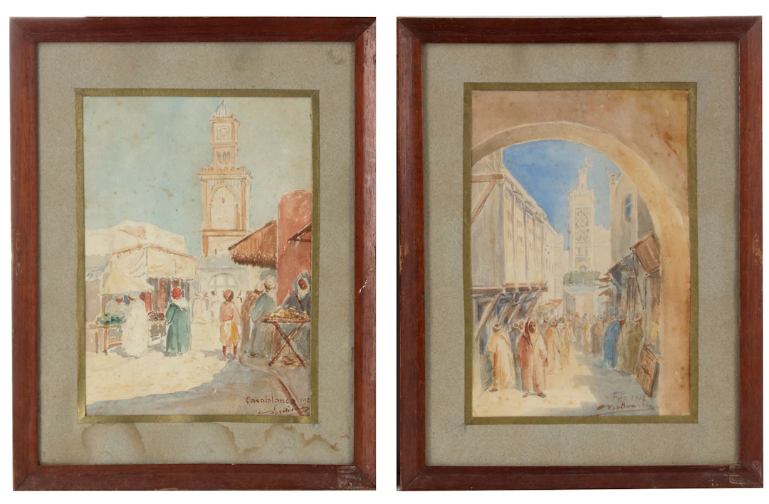 ORIENTALIST SCHOOL, FIGURES IN THE STREETS IN CASABLANCA AND FEZ