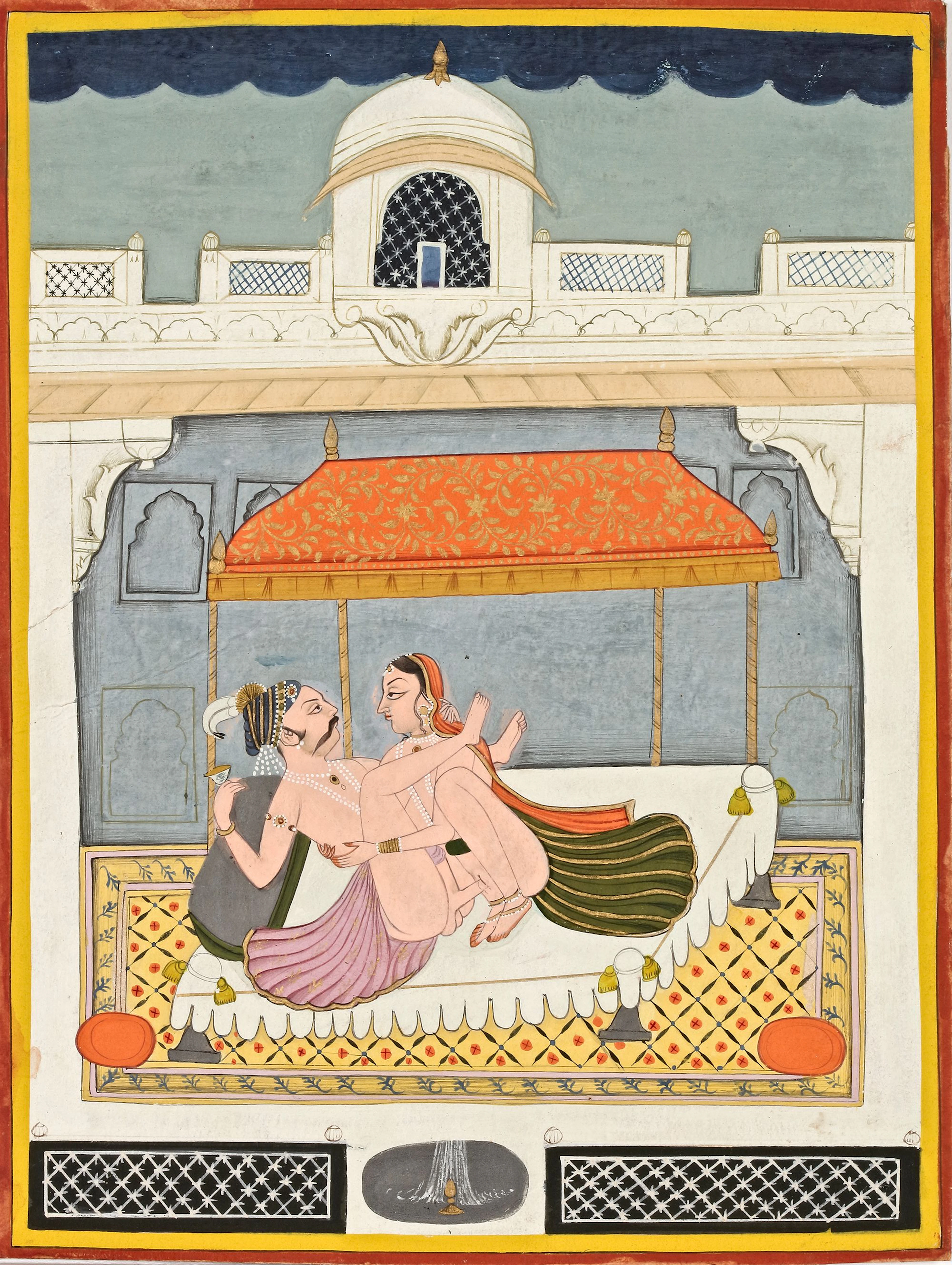 AN EROTIC PAINTING OF AN AMOROUS COUPLE JODHPUR, MARWAR, RAJASTHAN