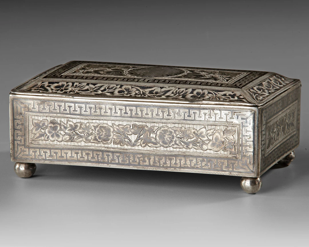 A NIELLO-INLAID SILVER CASKET, TURKEY 19TH CENTURY