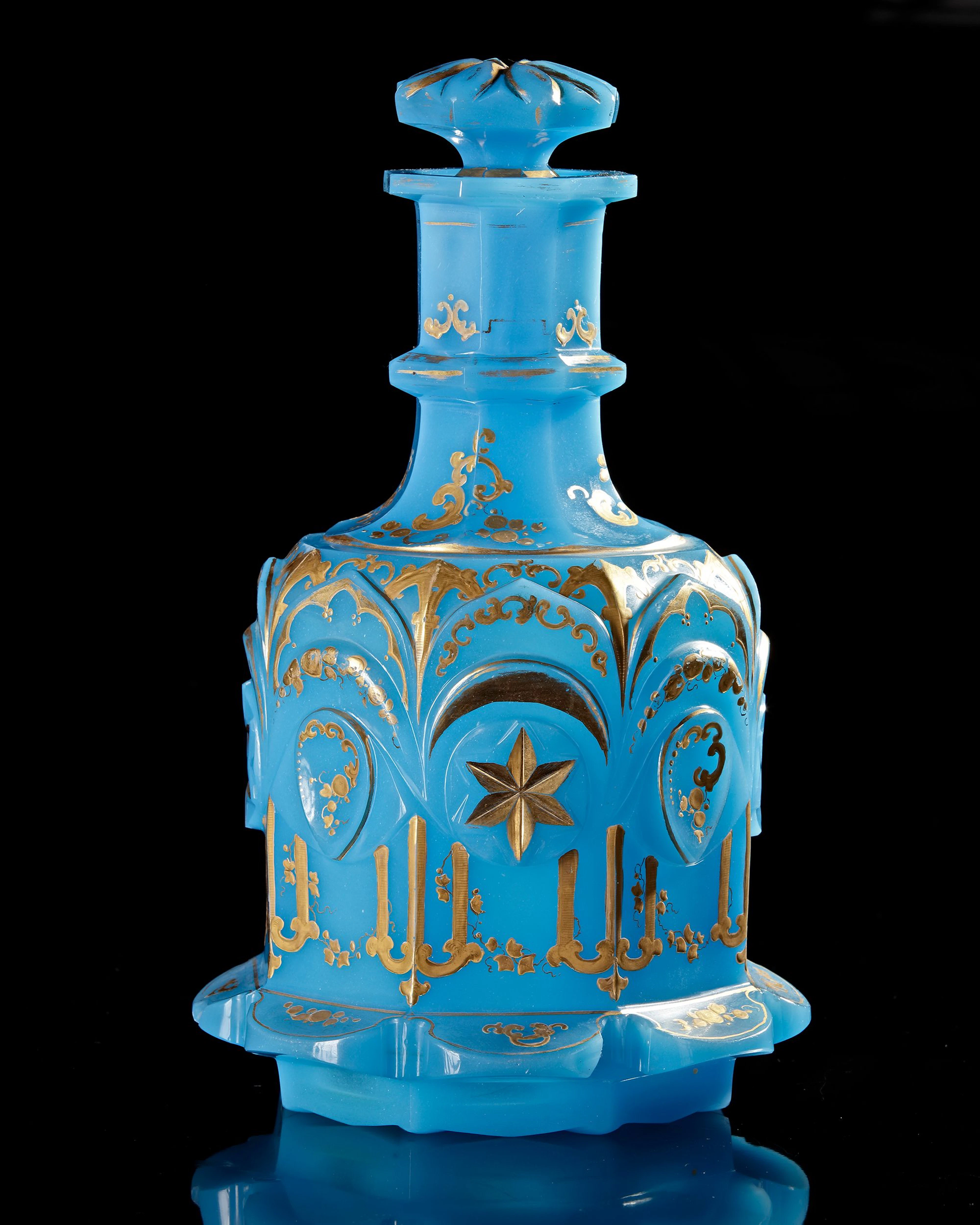A BLUE GLASS BOHEMIAN CARAFE, MADE FOR THE OTTOMAN MARKET, LATE 18TH-EARLY