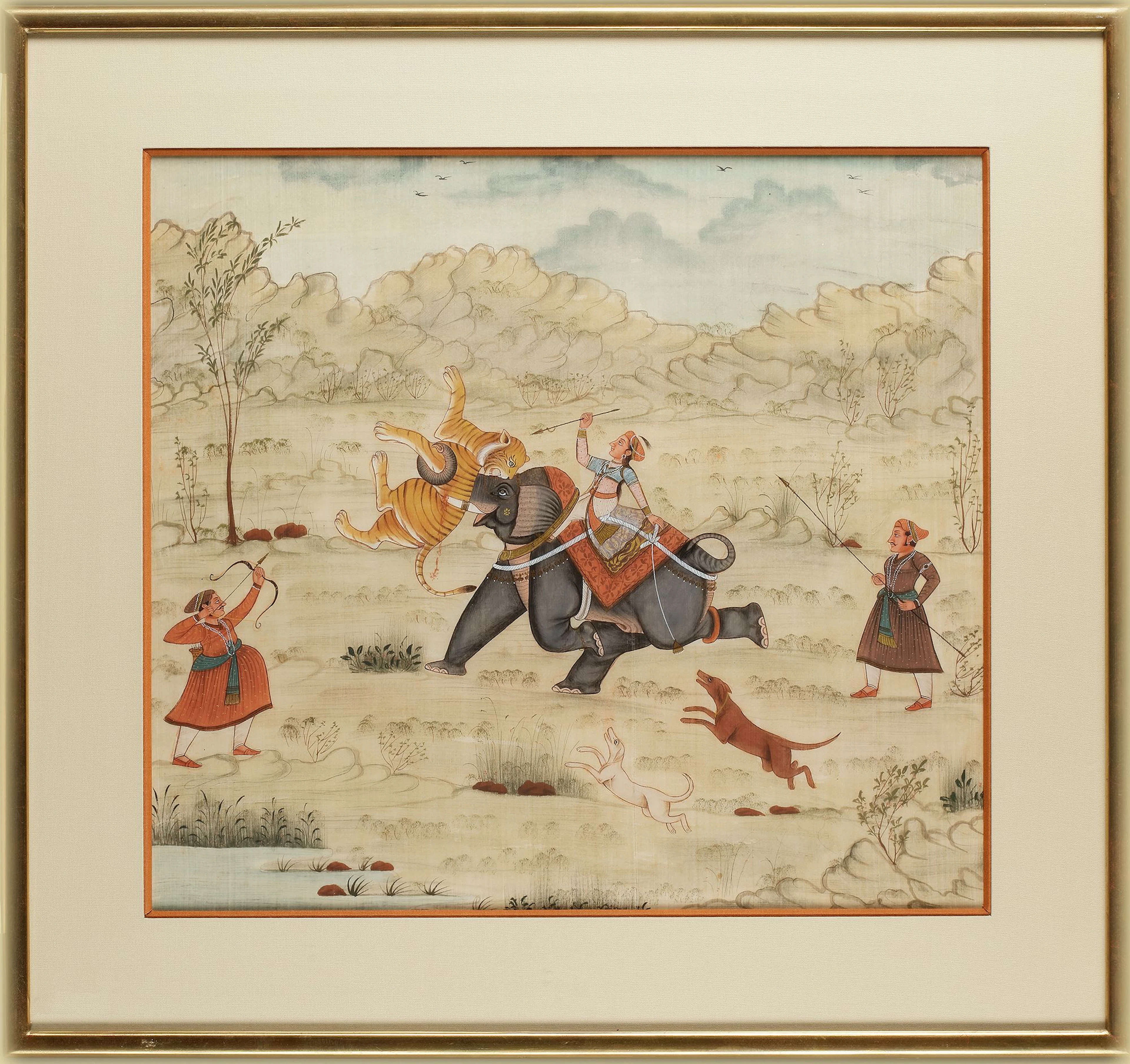 A PAINTING DEPICTING A HUNTING SCENE, INDIA, 20TH CENTURY