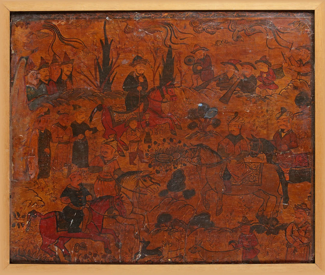 A QAJAR LACQUER PAPIER MACHE PANEL, PERSIA 19TH CENTURY