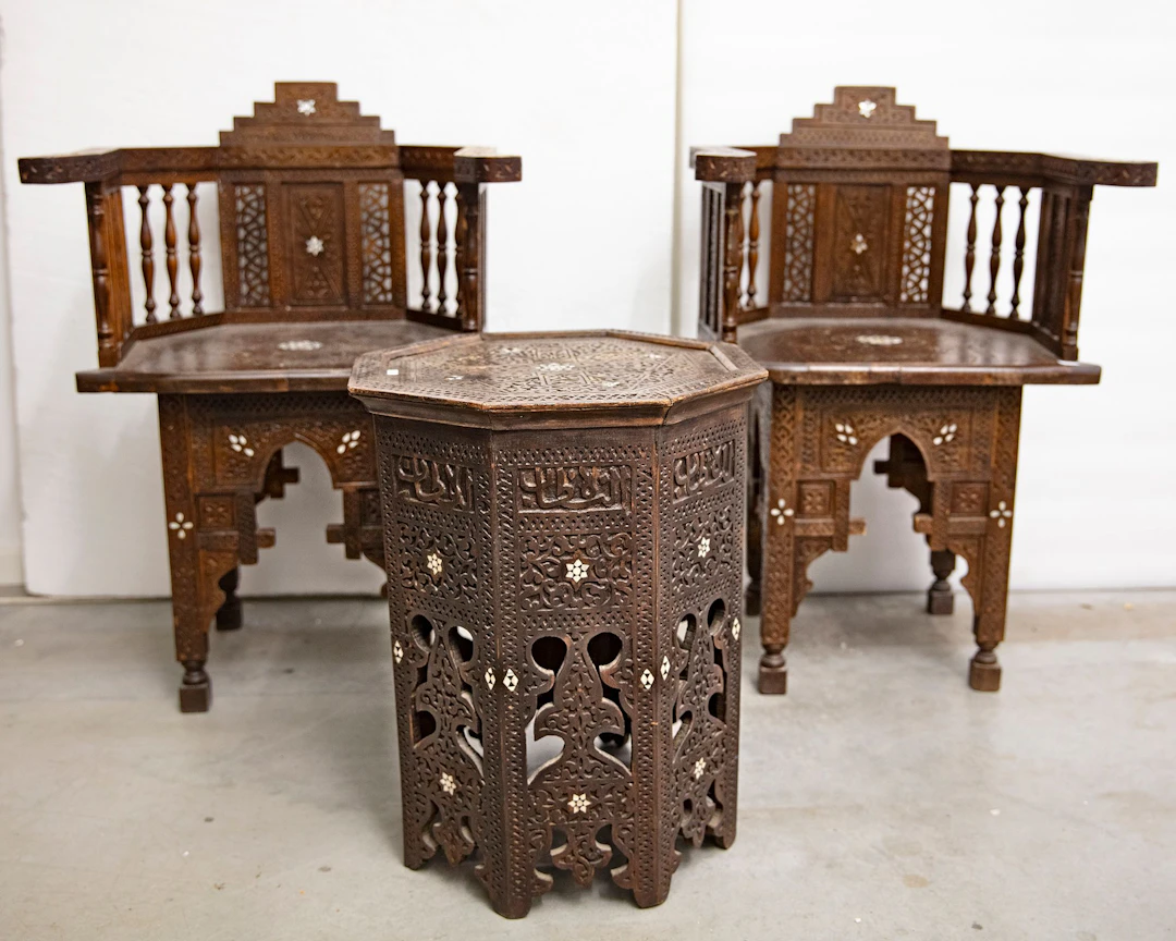 AN OTTOMAN SET OF TWO CHAIRS AND A TABLE, SYRIA, 19TH-20TH CENTURY