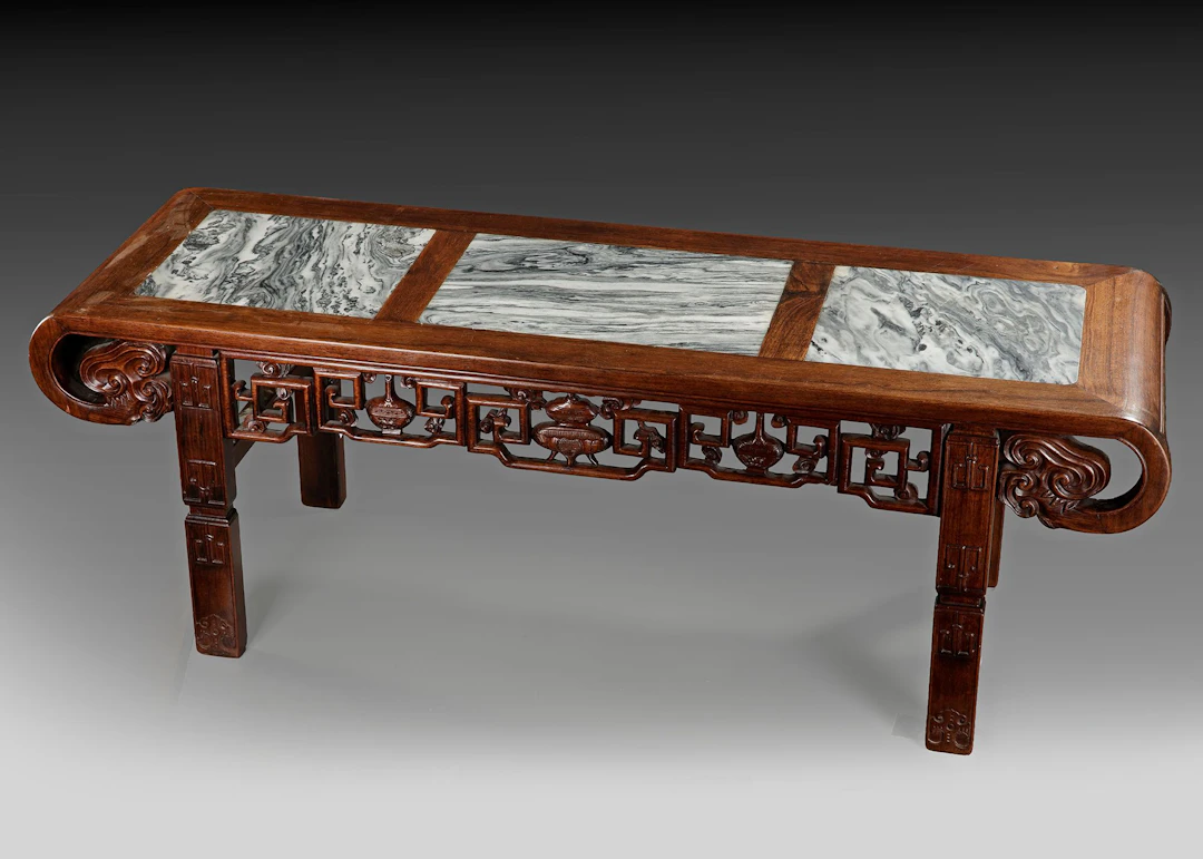 A CHINESE TABLE WITH STONE INLAY, 20TH CENTURY
