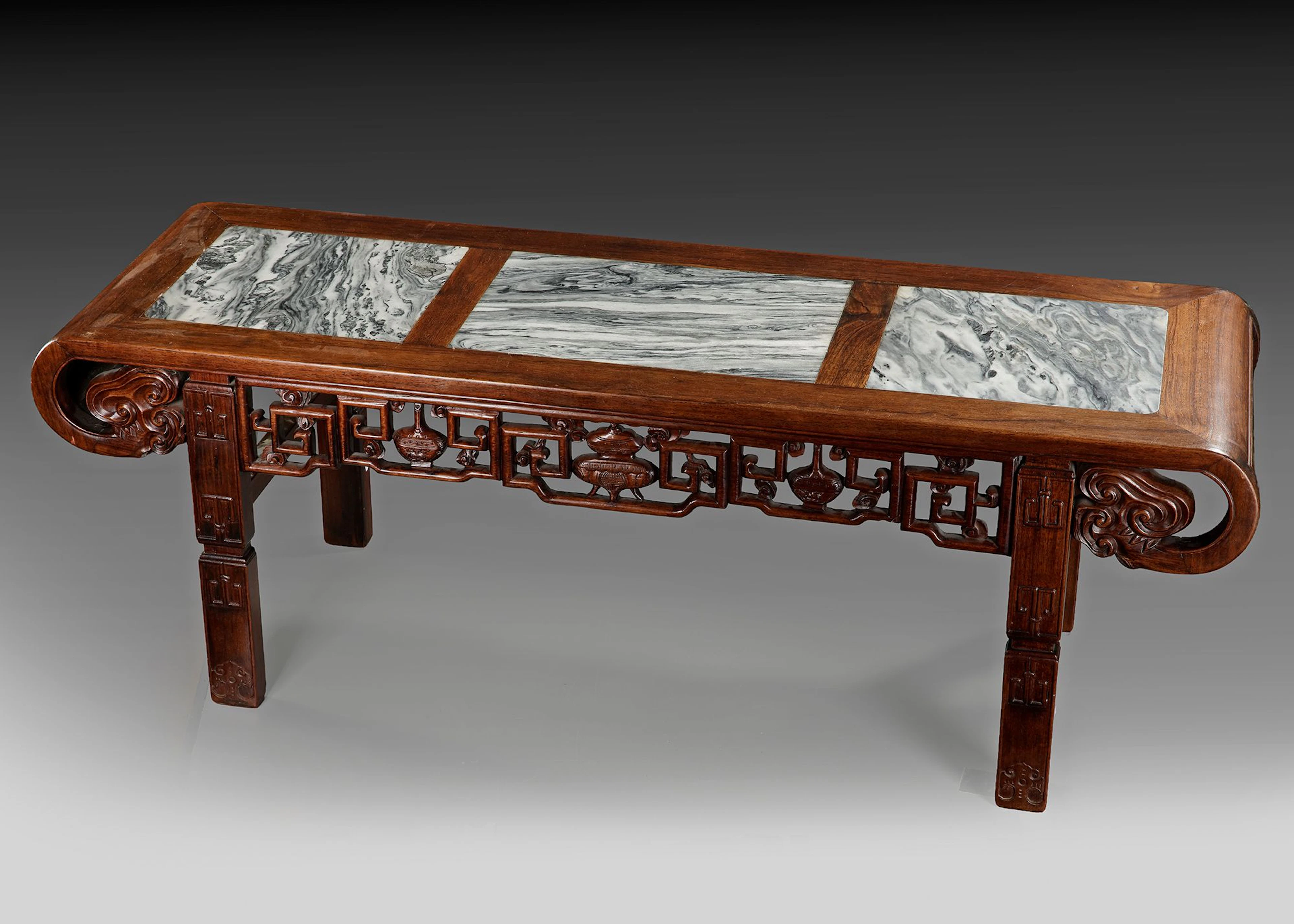 A CHINESE TABLE WITH STONE INLAY, 20TH CENTURY