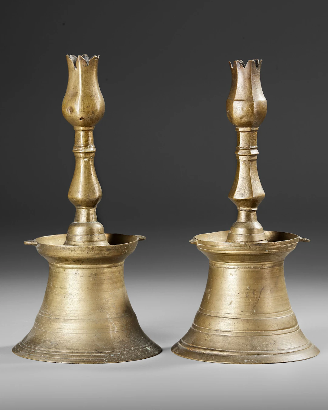 TWO OTTOMAN BARASS CANDLESTICKS, TURKEY, POSSIBLY 17TH CENTURY