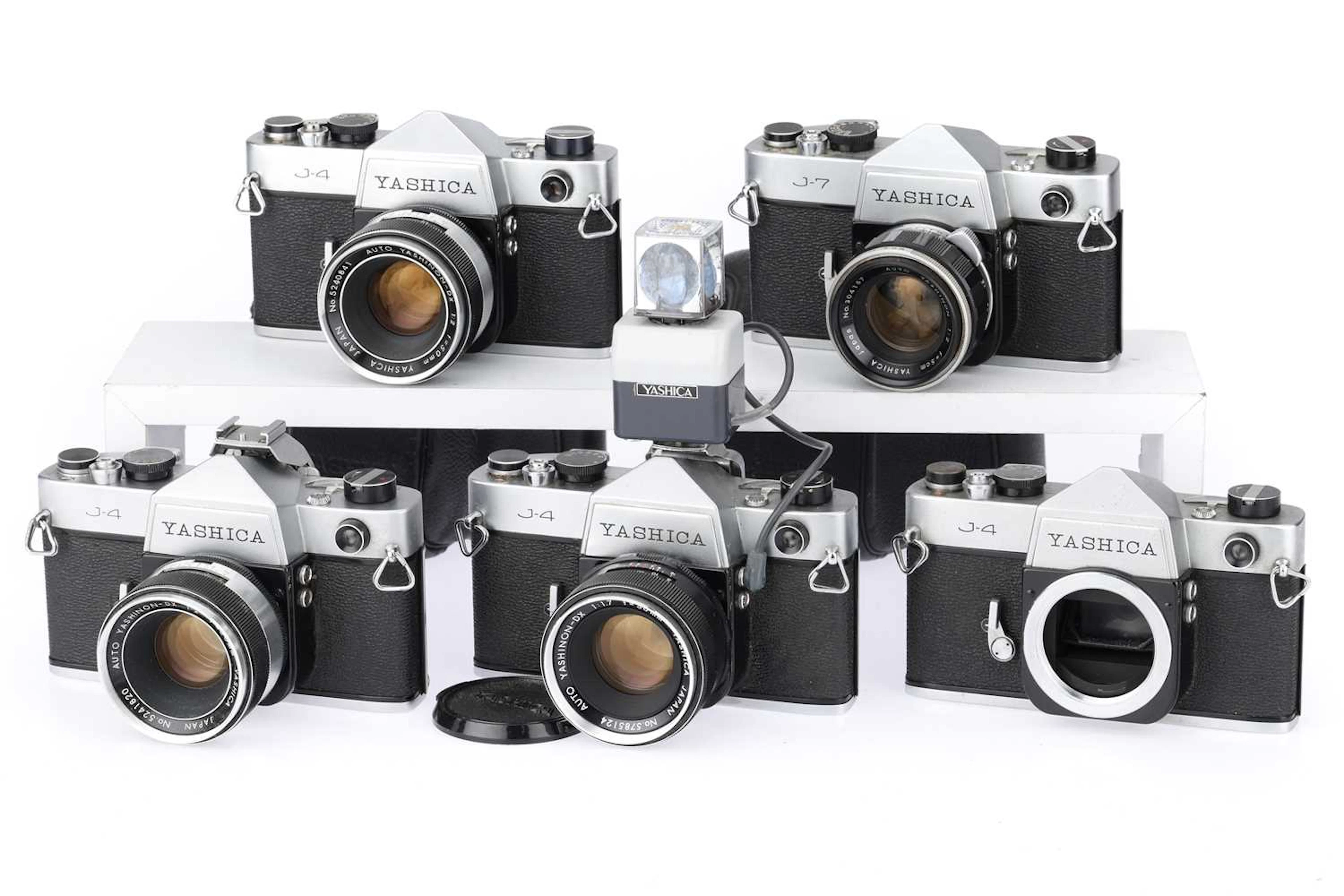 Five Yashica J-series 35mm SLR Cameras