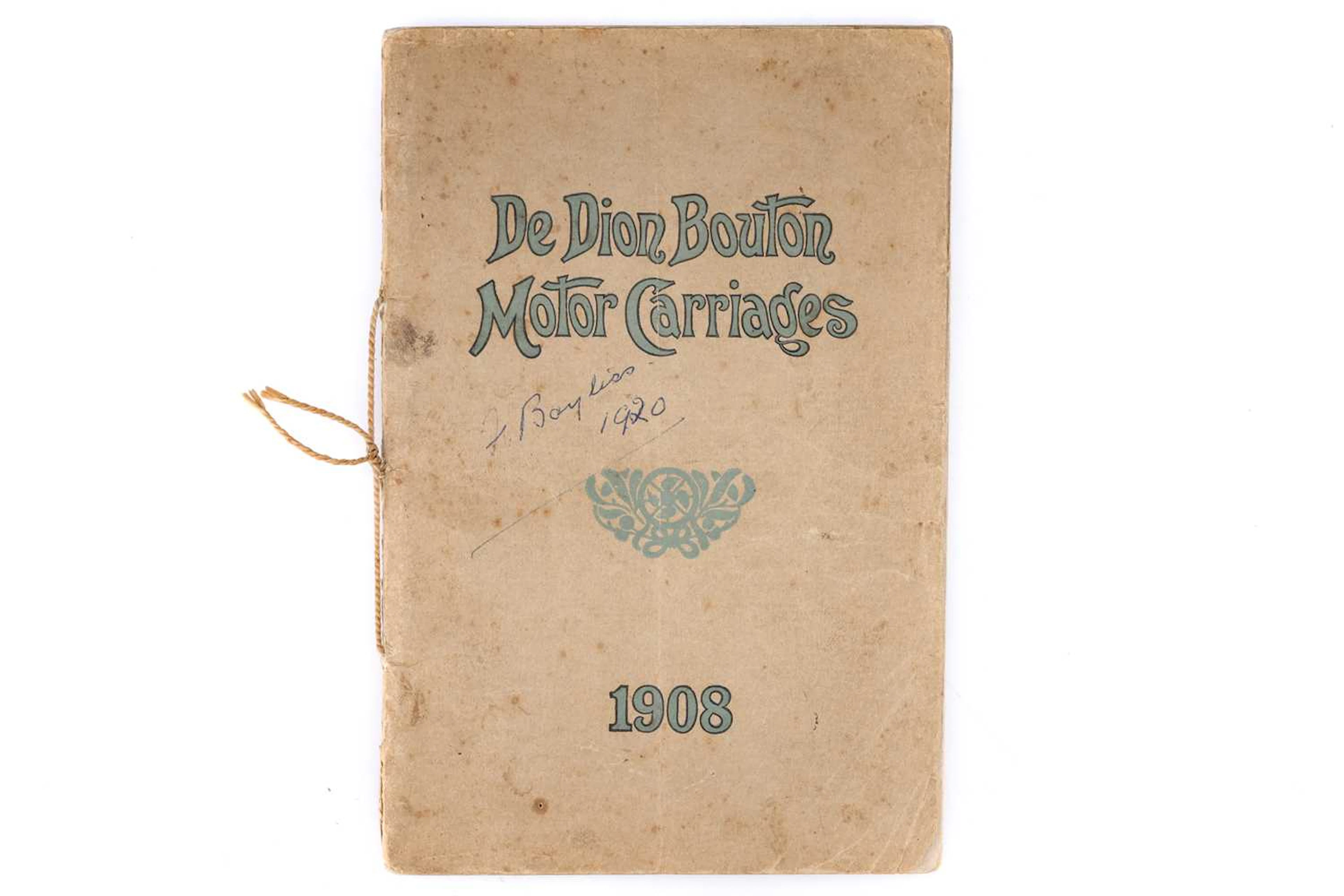 Book - De Dion Bouton Motor Carriage Catalogue, 1908