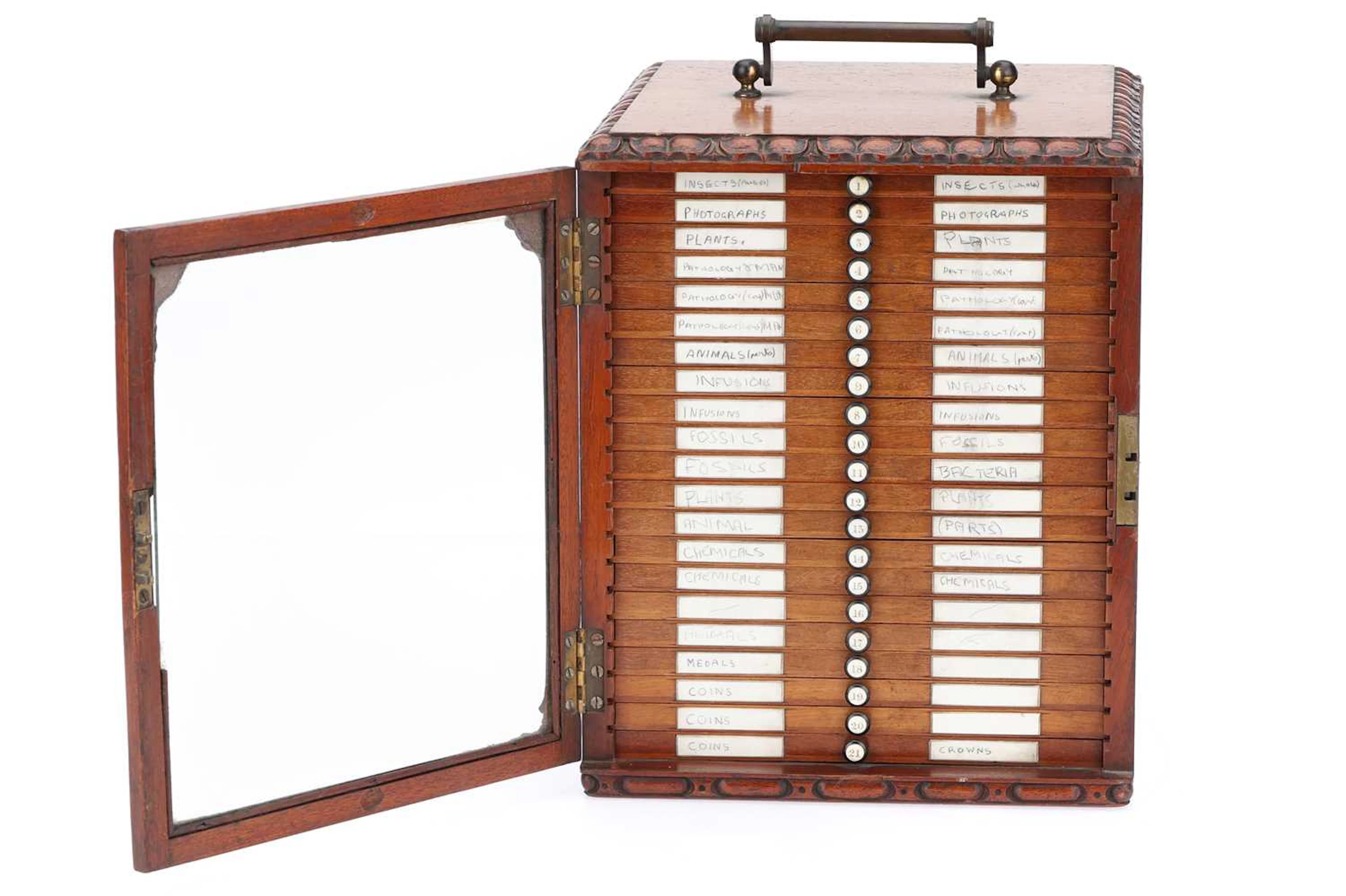 Victorian Microscope Cabinet & Slide Collection