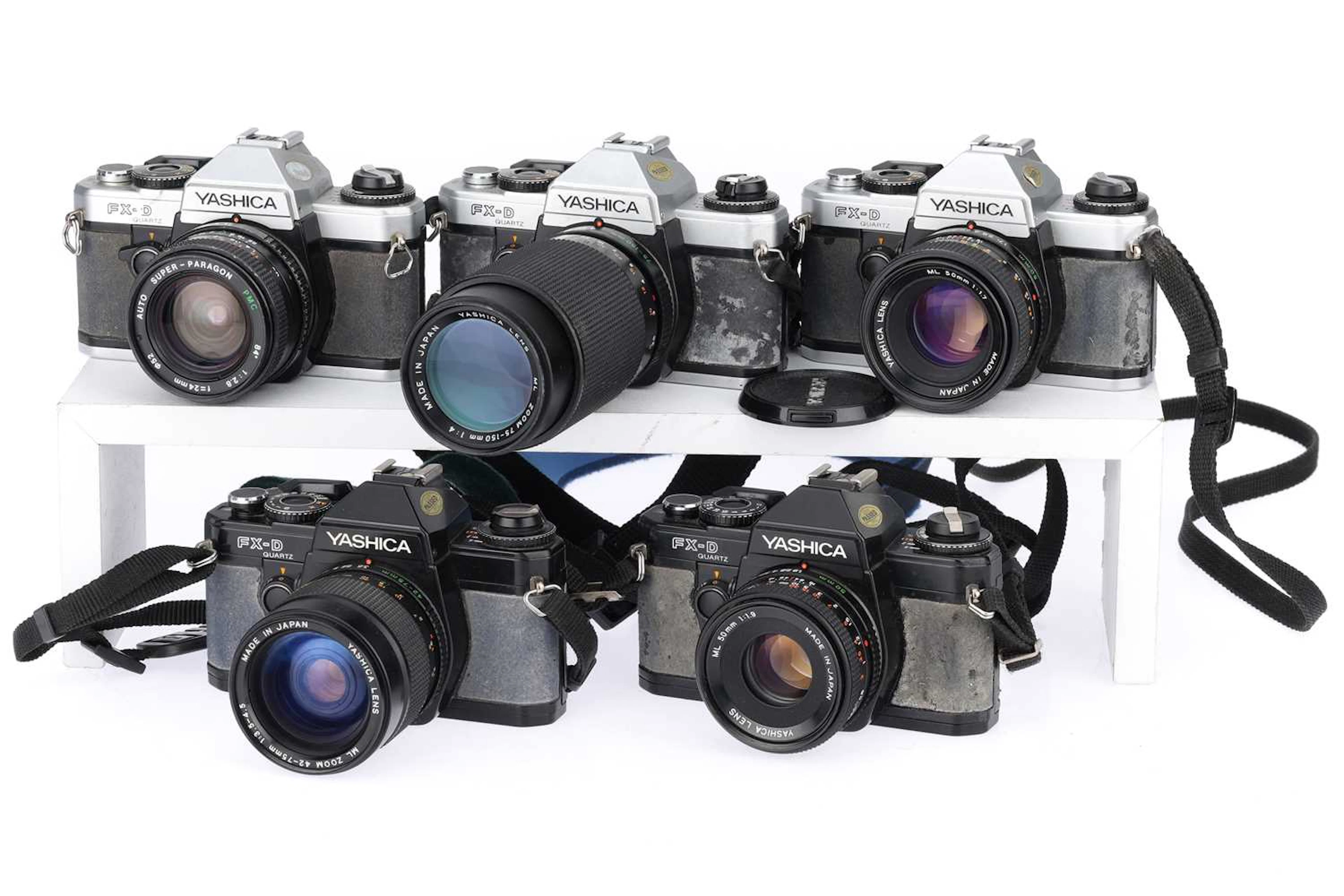 Five Yashica FX-D Quartz 35mm SLR Cameras