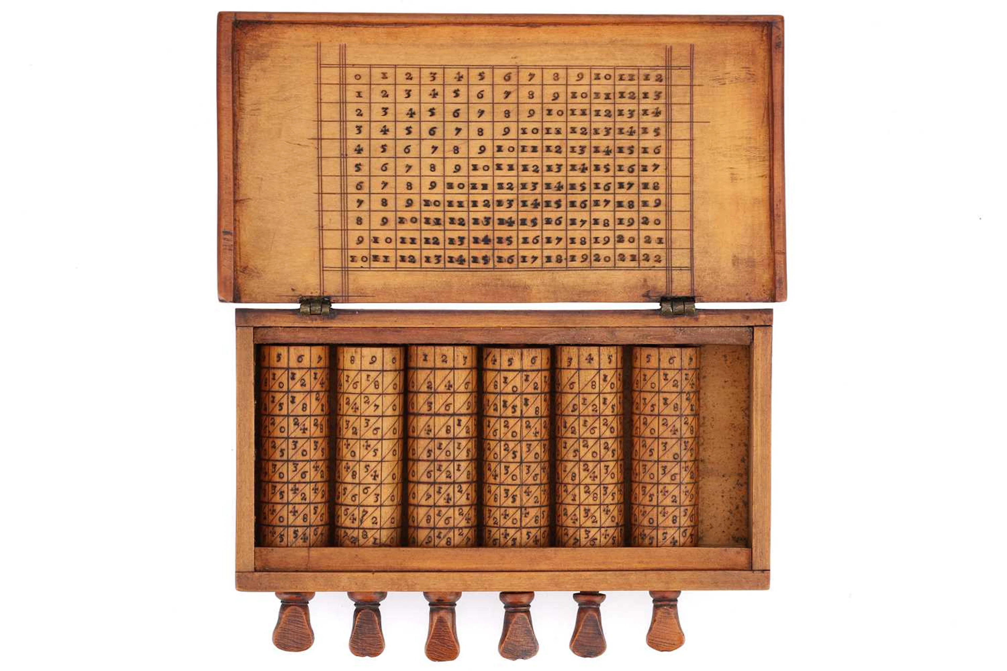 A Rare Late 17th-Century English Fruitwood Set of Napier's Cylindrical Bones