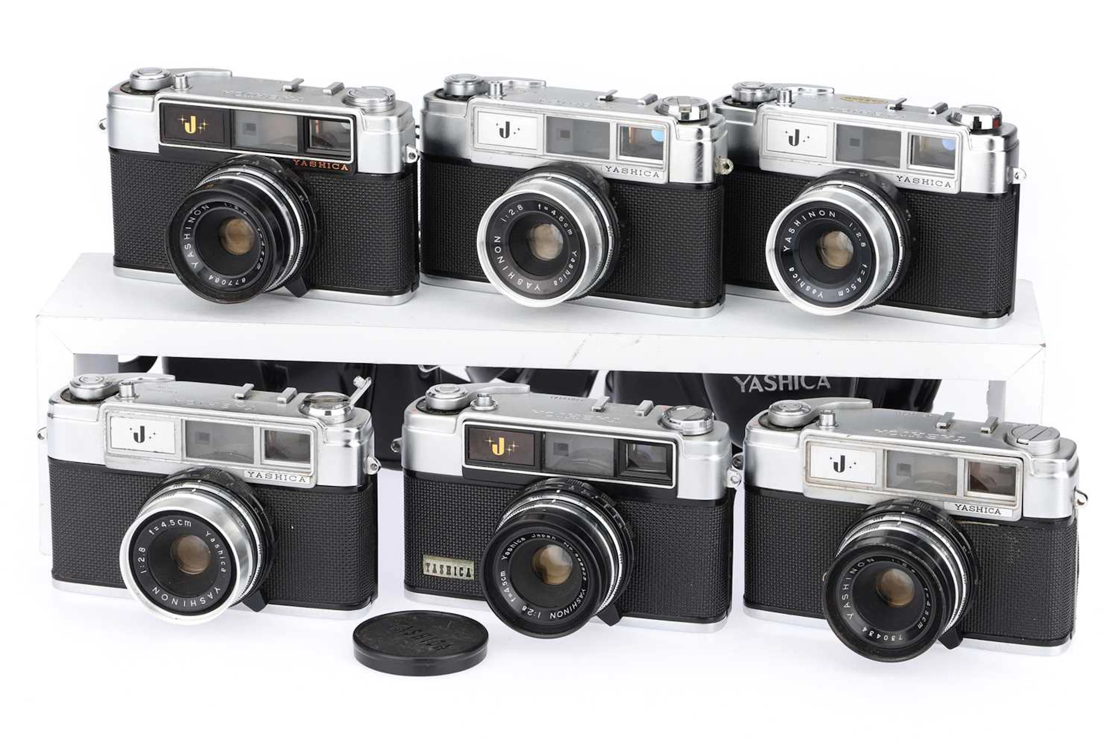Six Yashica J 35mm Rangefinder Cameras