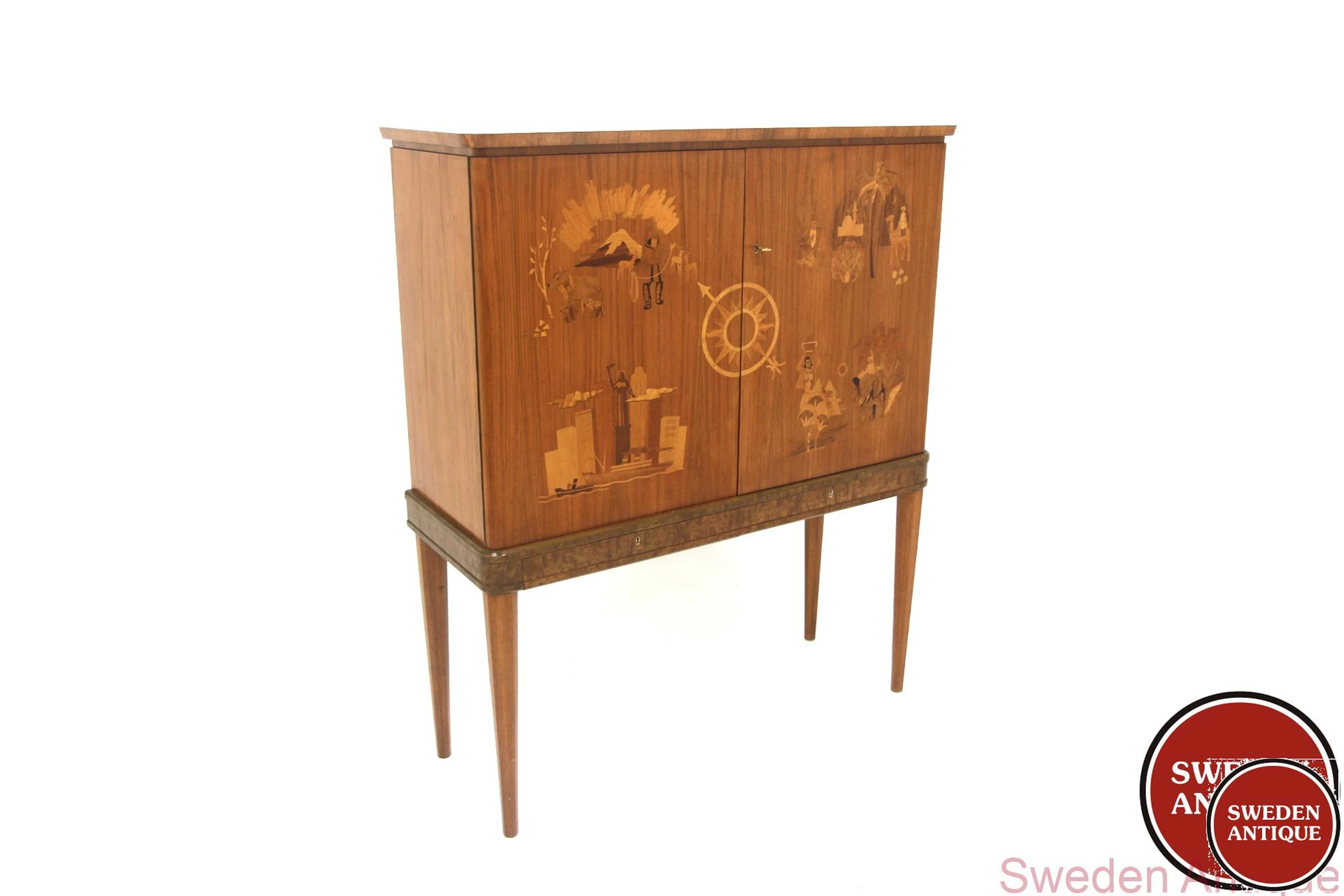 Cabinet Inlay with Compass Rose and Cardinal Directions. Reiners Möbler