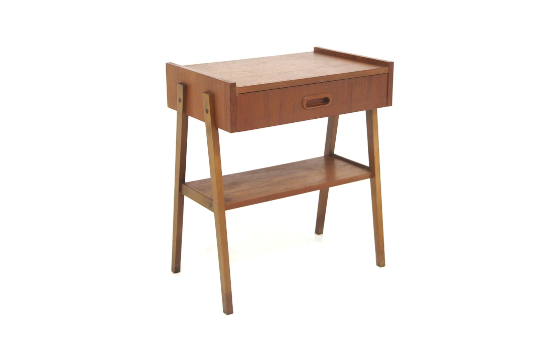 Bedside table Year: 1950s Origin: Swe. Material: Teak Beech W: 47cm
