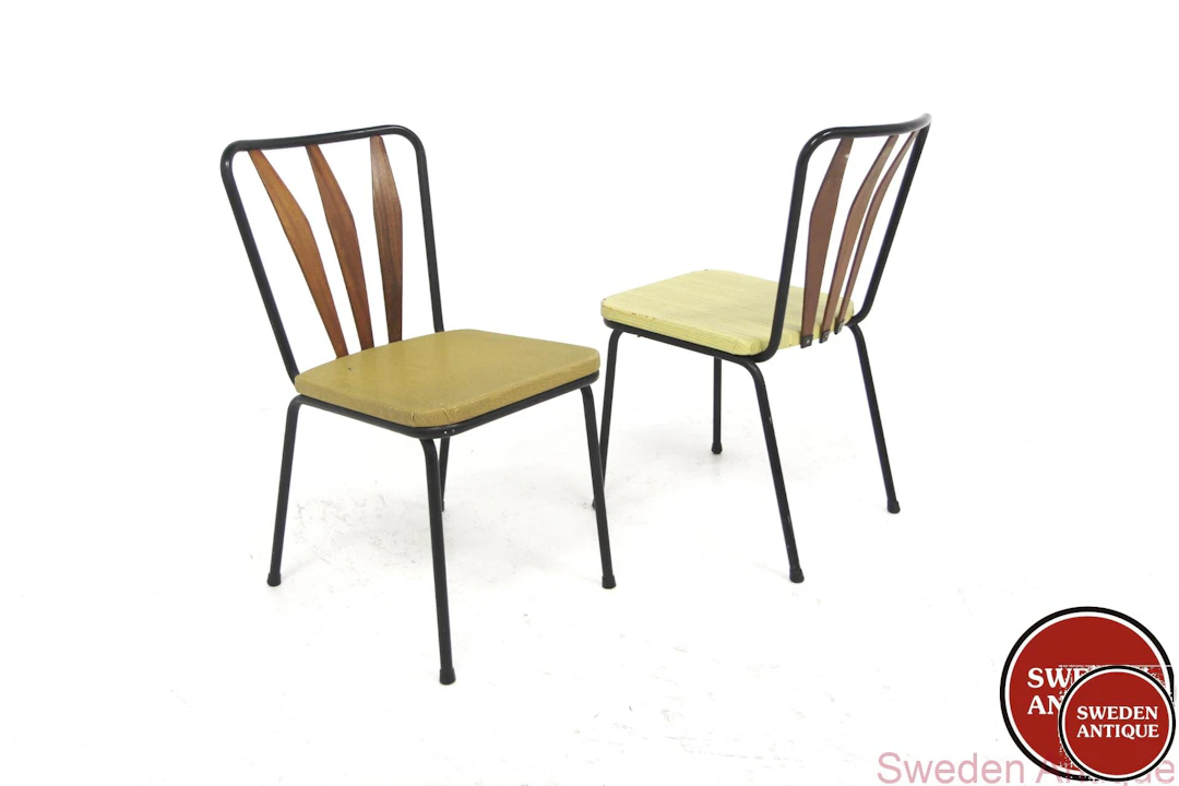2 Chairs Bjärnums Slöjdfabrik 1950s Swe. Metal Teak