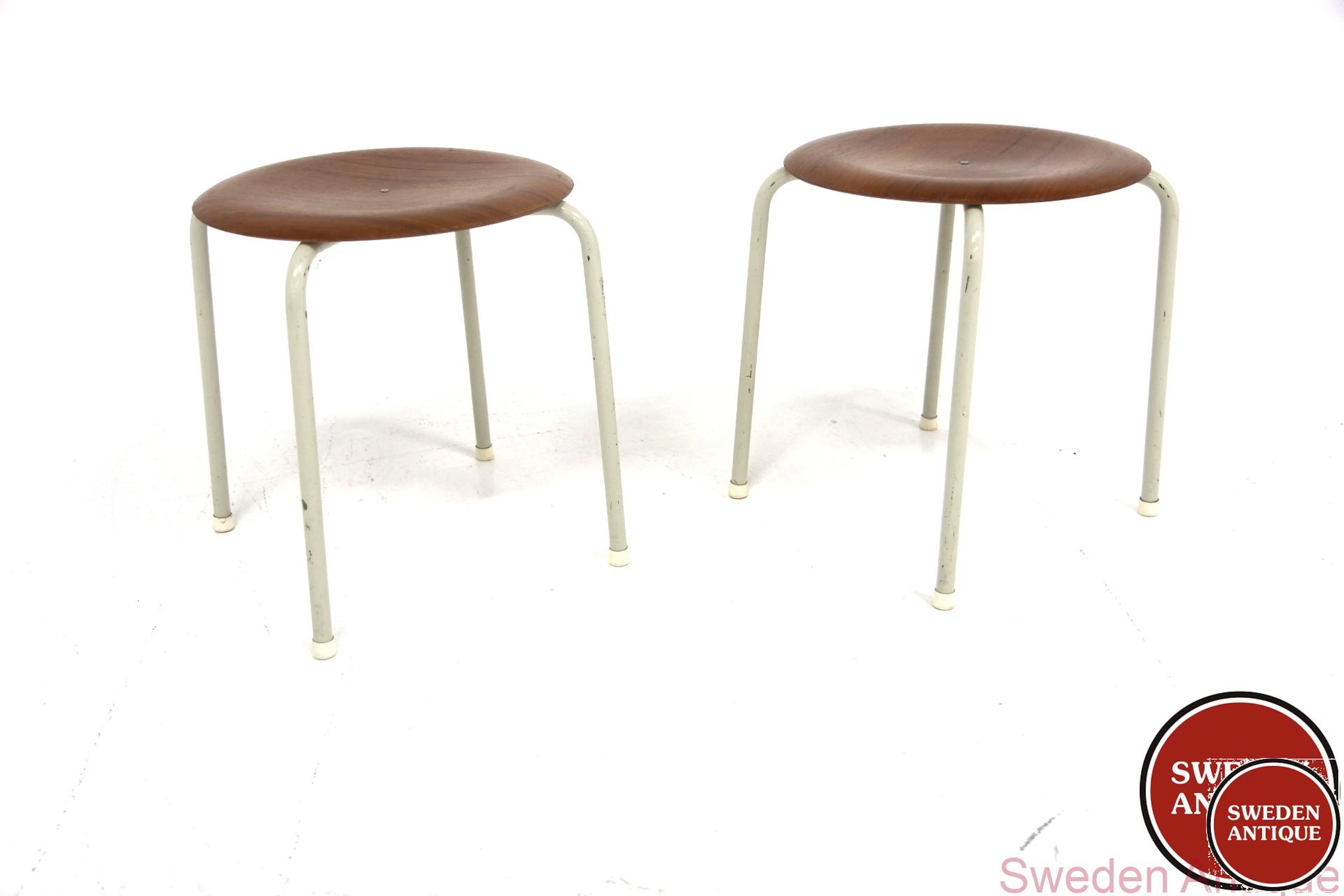 2Pcs Extra big Stools Year: 1950s Origin: Swe. Material: Teak Metal
