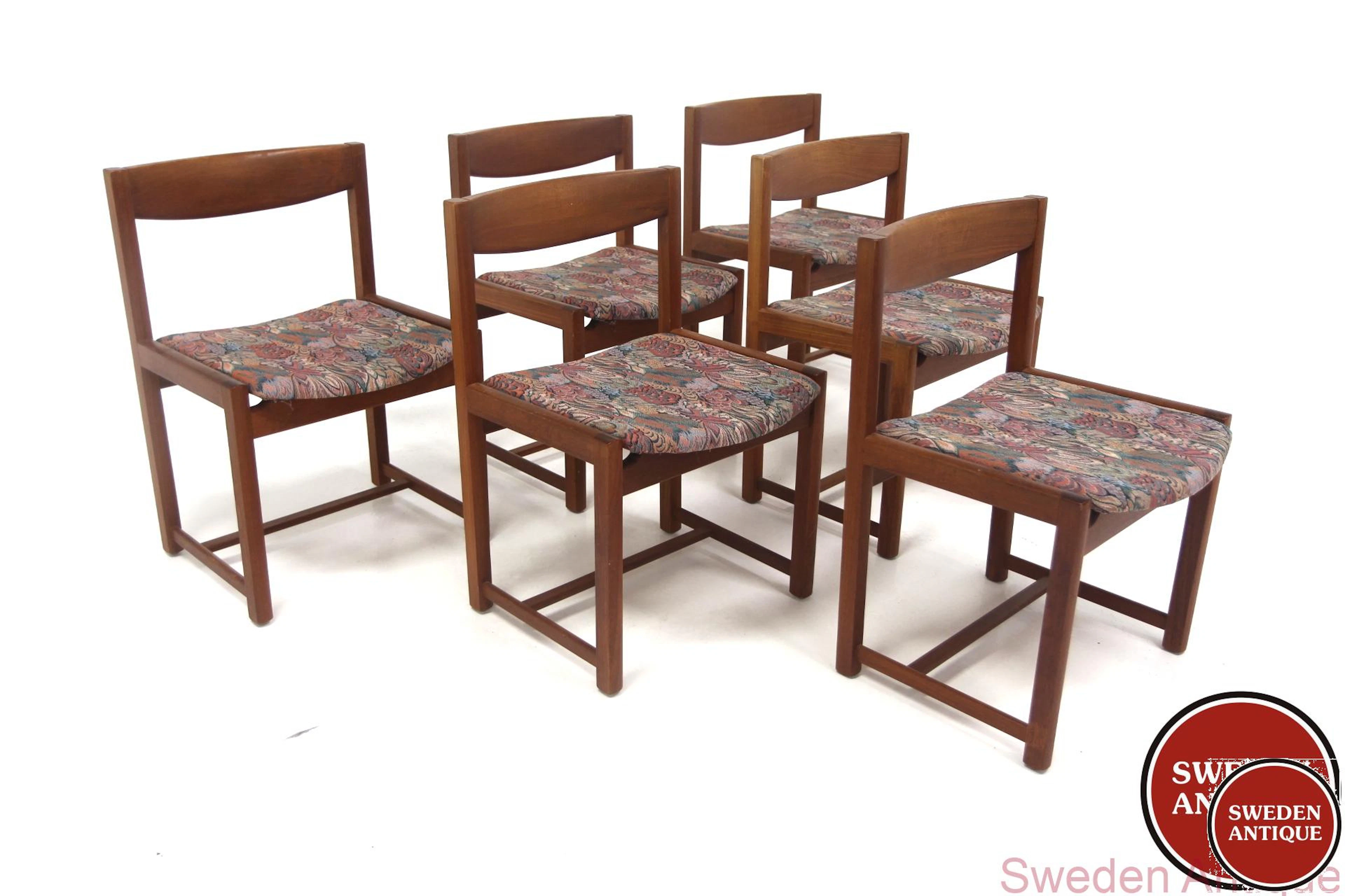 6Pcs Chairs Year: 1960s Origin: Swe. Material: Teak W: 49cm D: 49cm