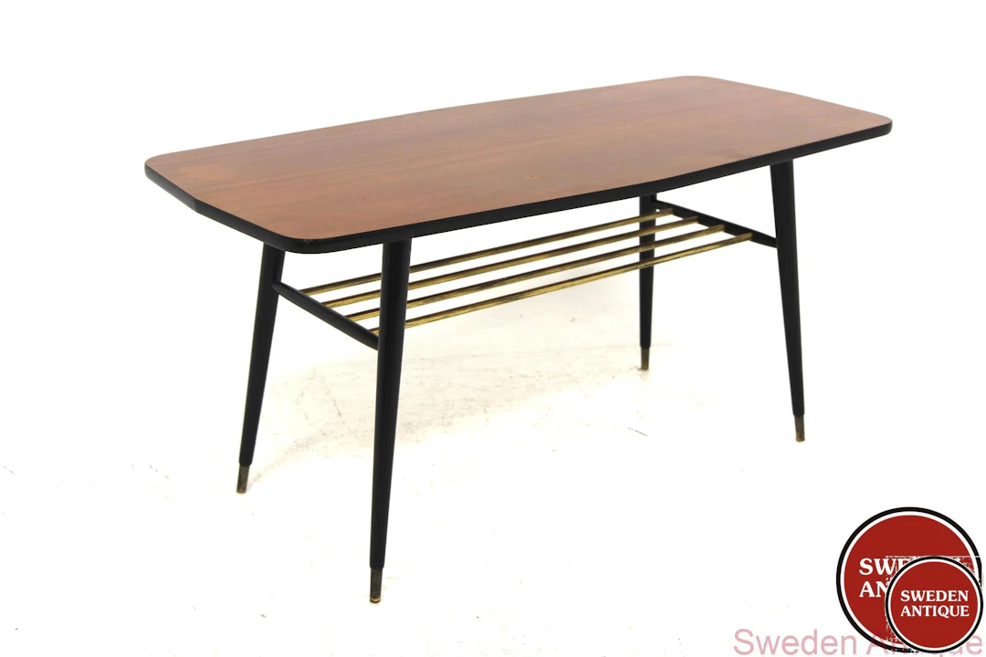 Coffee table 1950s Swe. Mahogany Black Metal