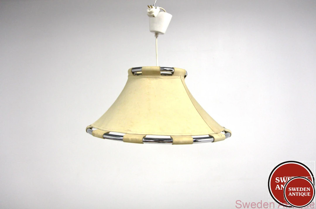 Ceiling lamp Anna Anna Ehrner for Ateljé Lyktan 1970s Swe. Metal Leather