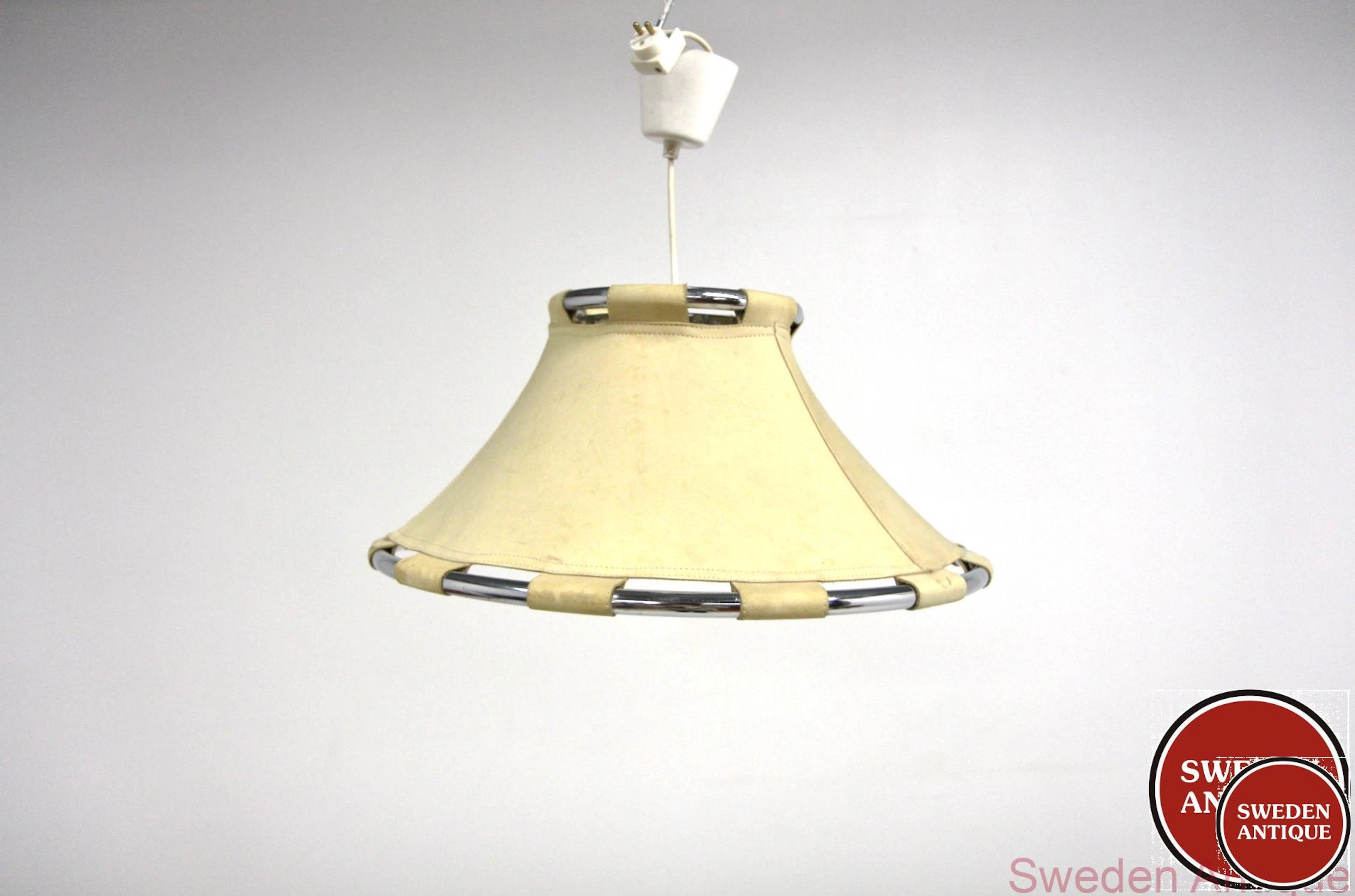 Ceiling lamp Anna Anna Ehrner for Ateljé Lyktan 1970s Swe. Metal Leather