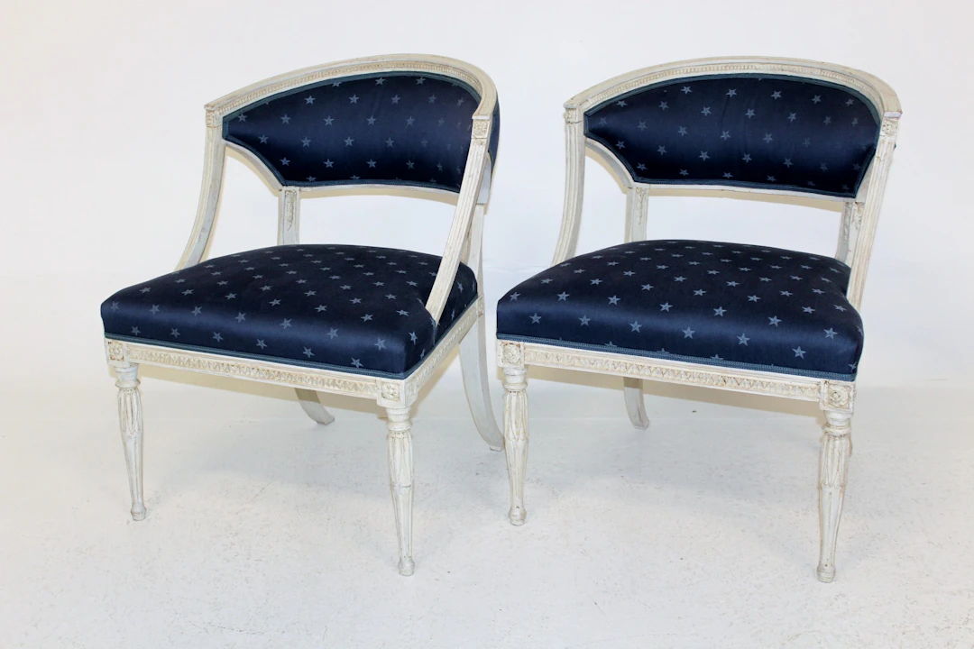 2 Antique Gustavian Barrel Back Chairs, Sign. MLB, Melchior Lundberg.