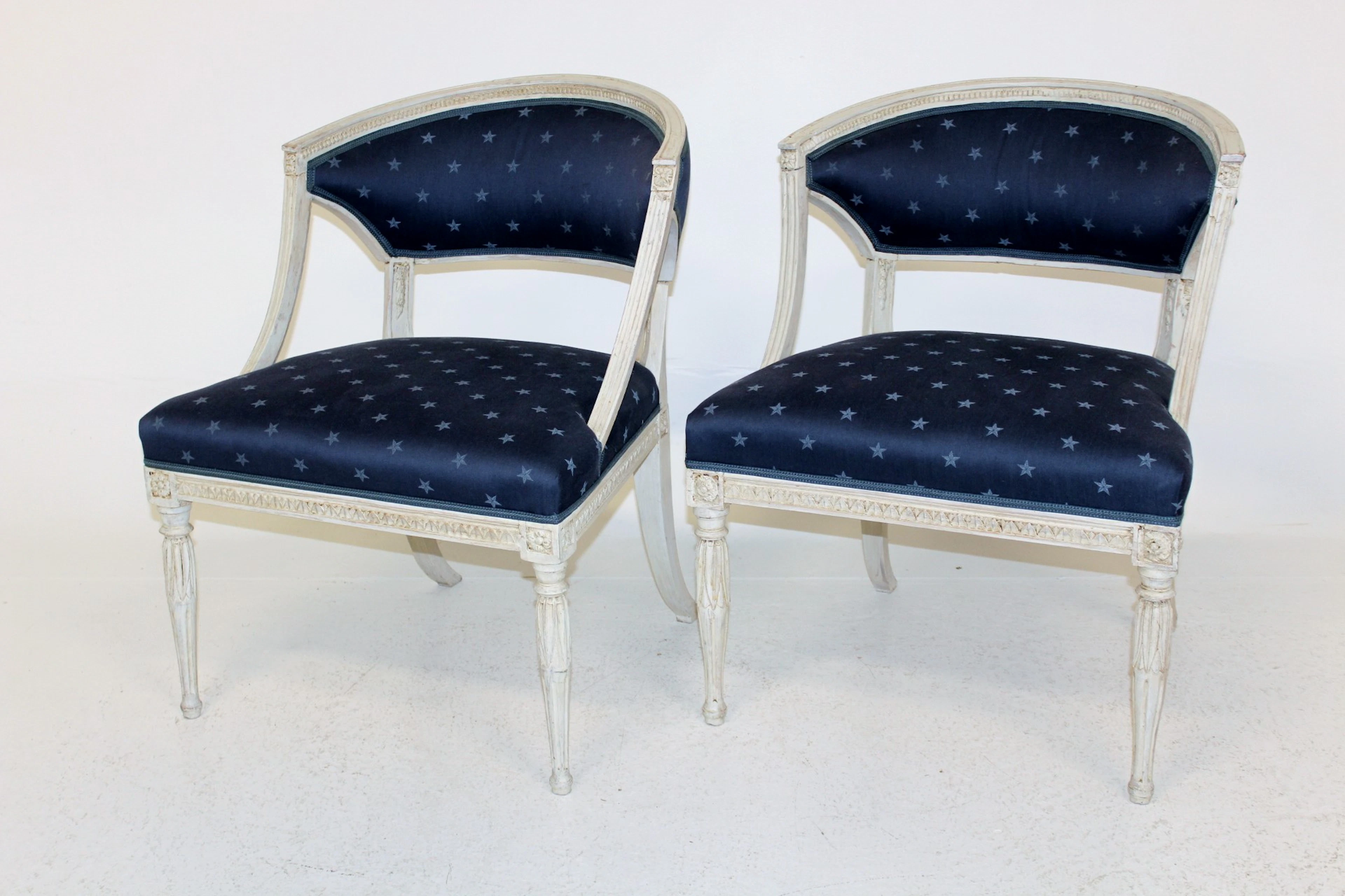 2 Antique Gustavian Barrel Back Chairs, Sign. MLB, Melchior Lundberg.