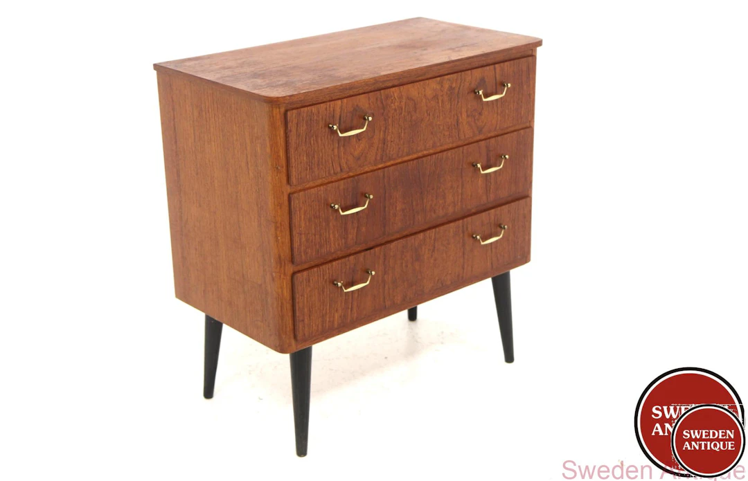 Chest of drawers Year: 1950s Origin: Swe. Material: Teak Black Metal