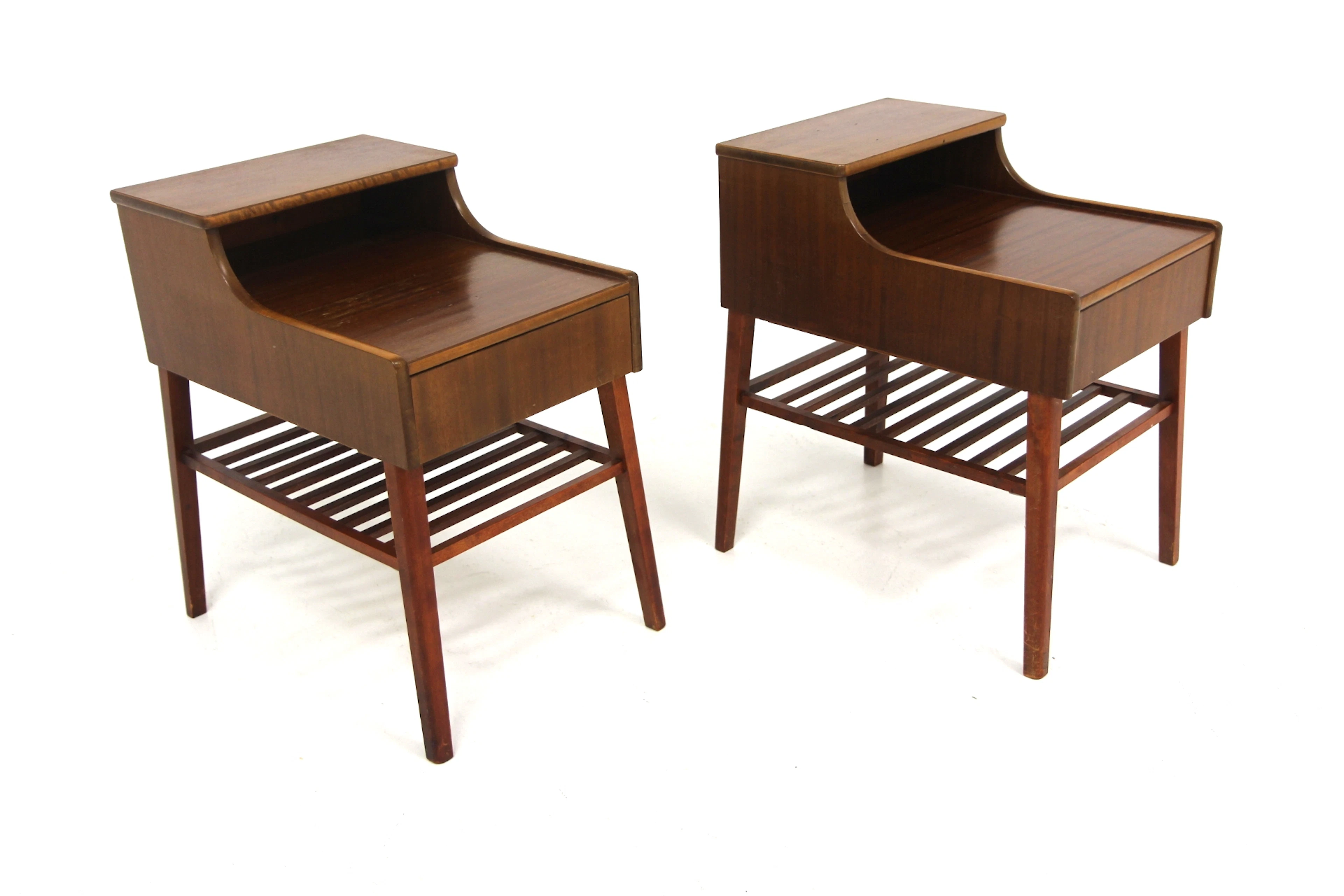 2Pcs Bedside tables Year: 1960s Origin: Swe. Material: Mahogany Beech