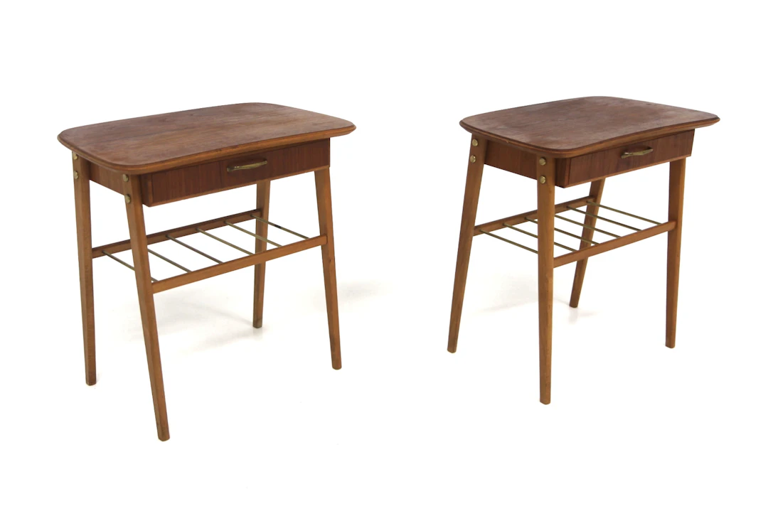 2Pcs Bedside tables Year: 1950s Origin: Swe. Material: Teak Beech