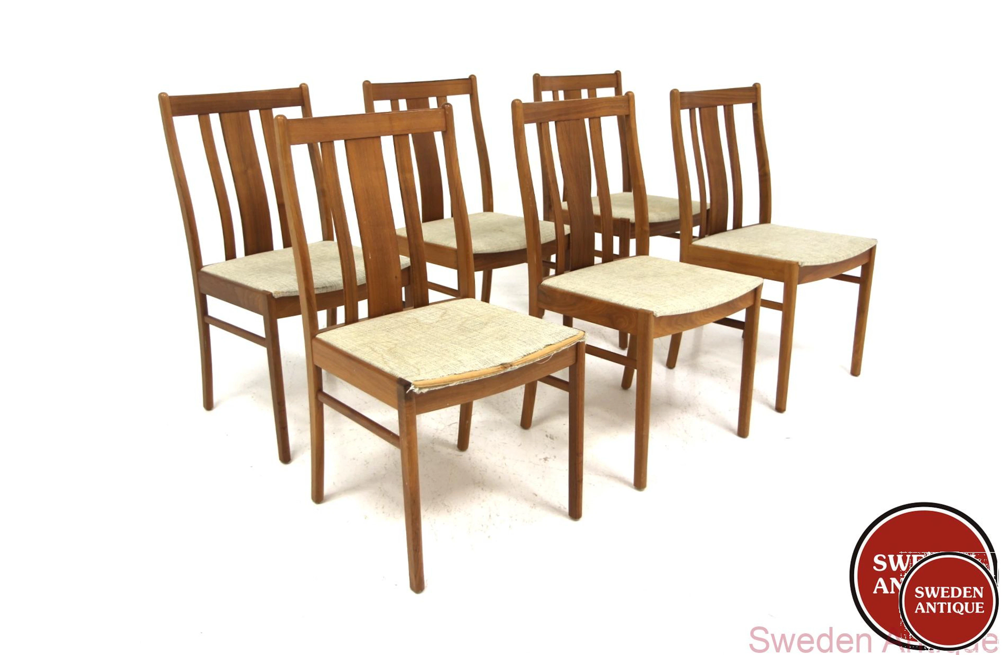 6Pcs Chairs Year: 1960s Origin: Swe. Material: Walnut W: 44cm D: 50cm