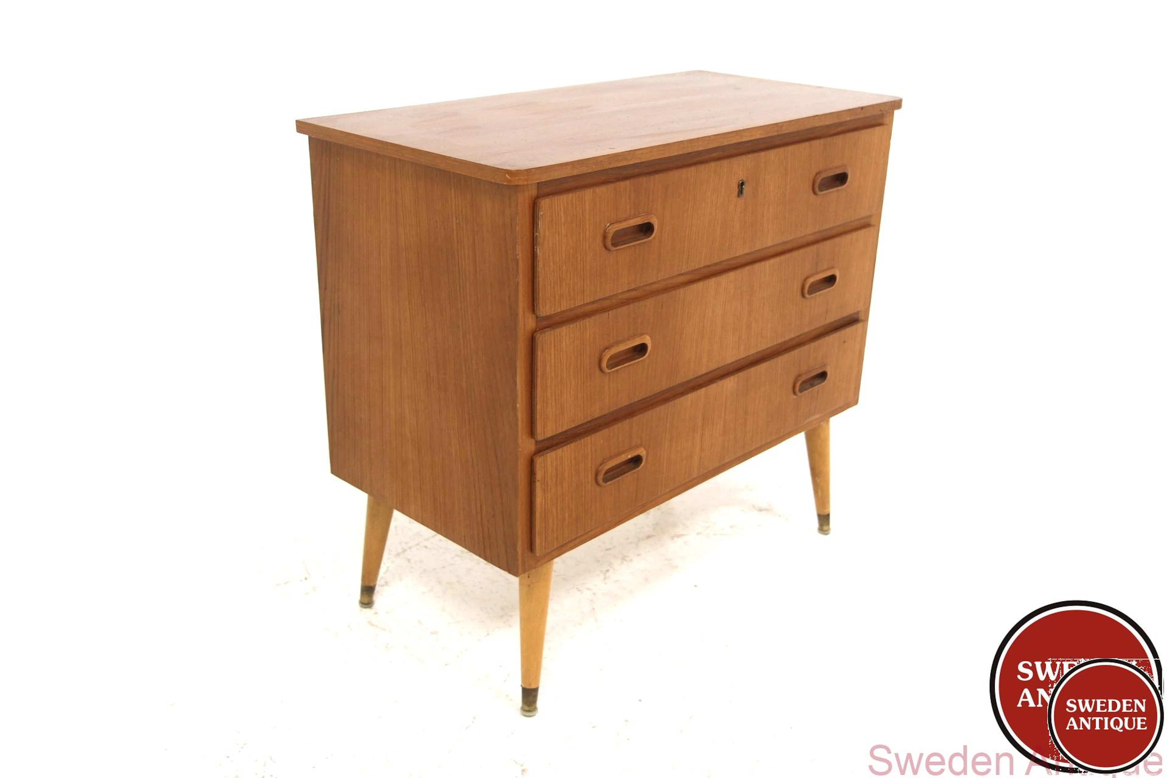 Chest of drawers 1950s Swe. Teak Beech Metal