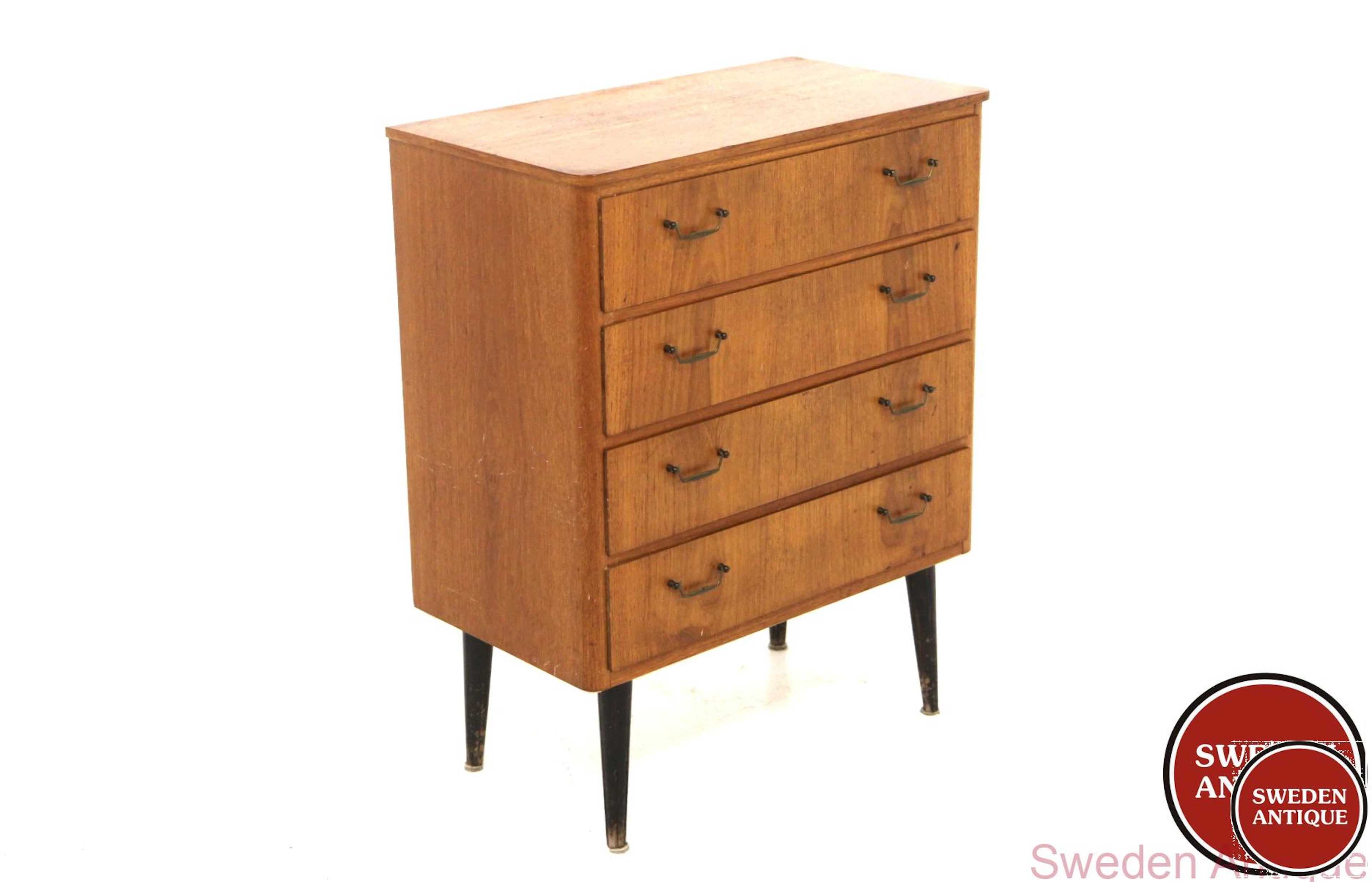 Chest of drawers Year: 1950s Origin: Swe. Material: Teak Black Metal