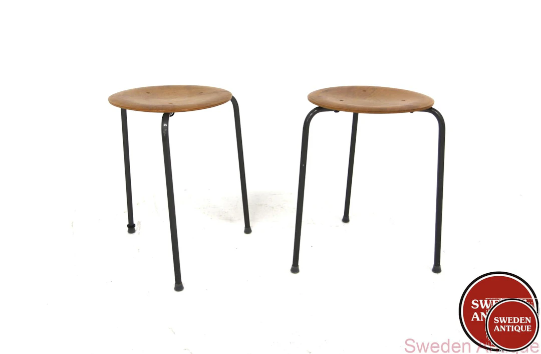 2Pcs Stool Year: 1960s Origin: Swe. Material: Teak Metal W: 38cm H: 45cm